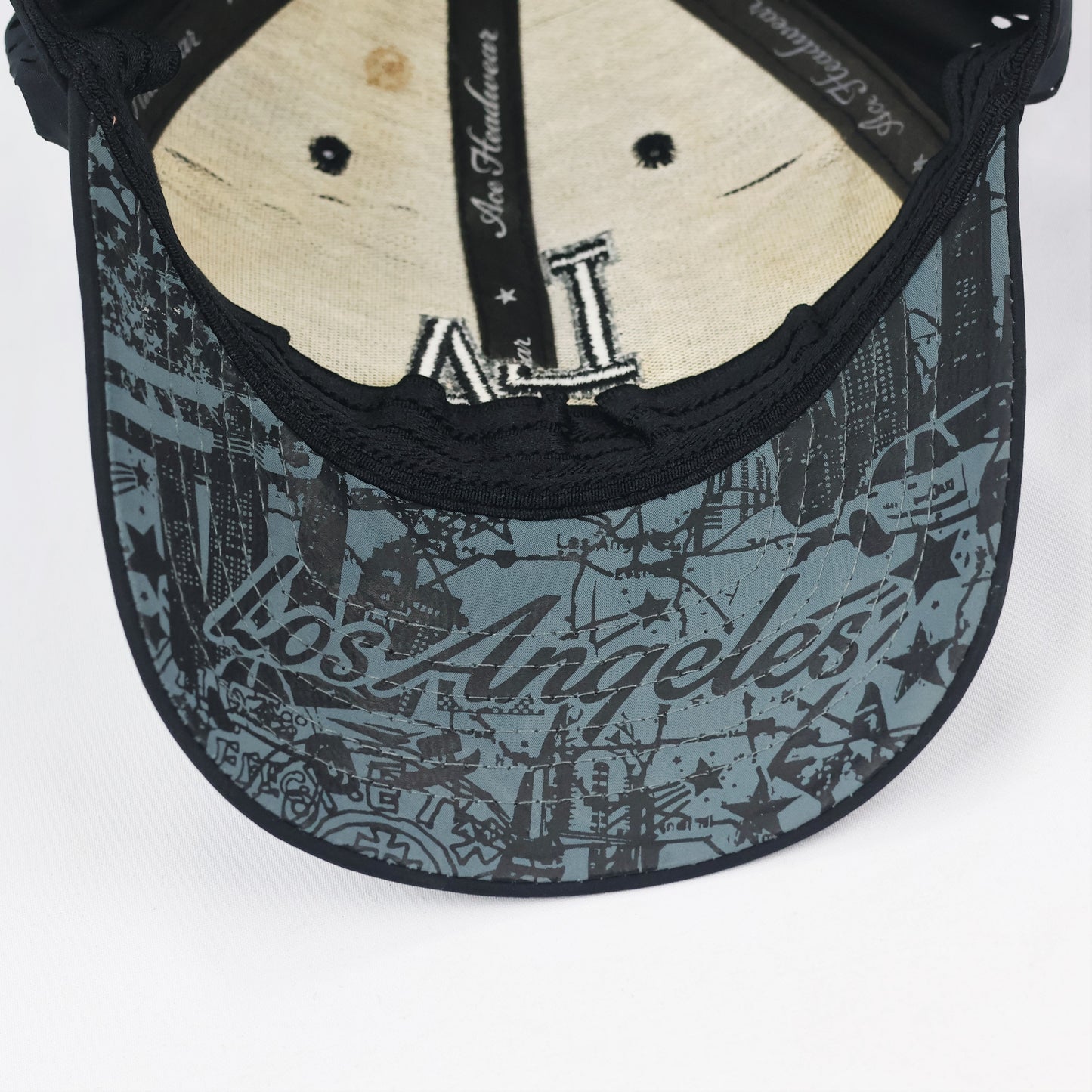 LA Graphic Baseball Thrifted Cap - Breathable Black Performance Hat XXL