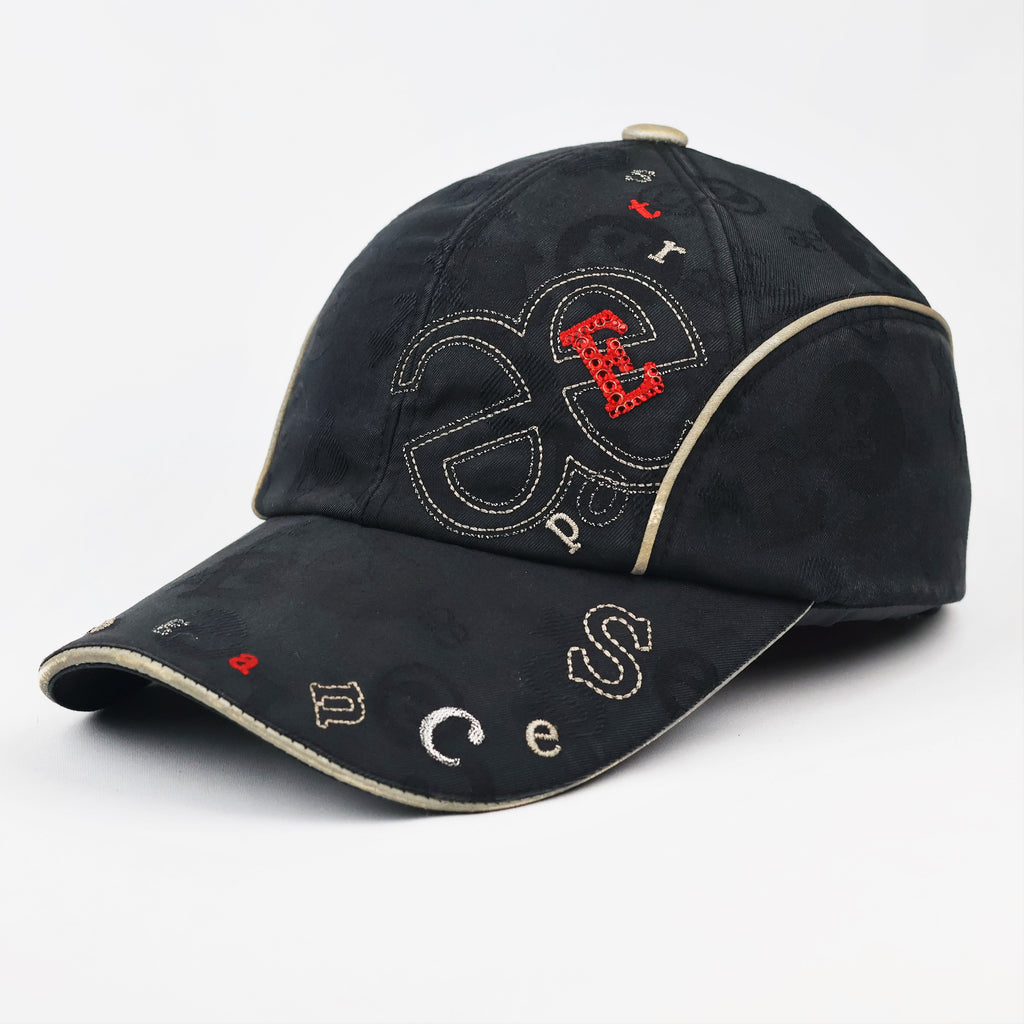 Thrifted Elégance Sports Luxury Black Graphic Strapback Hat