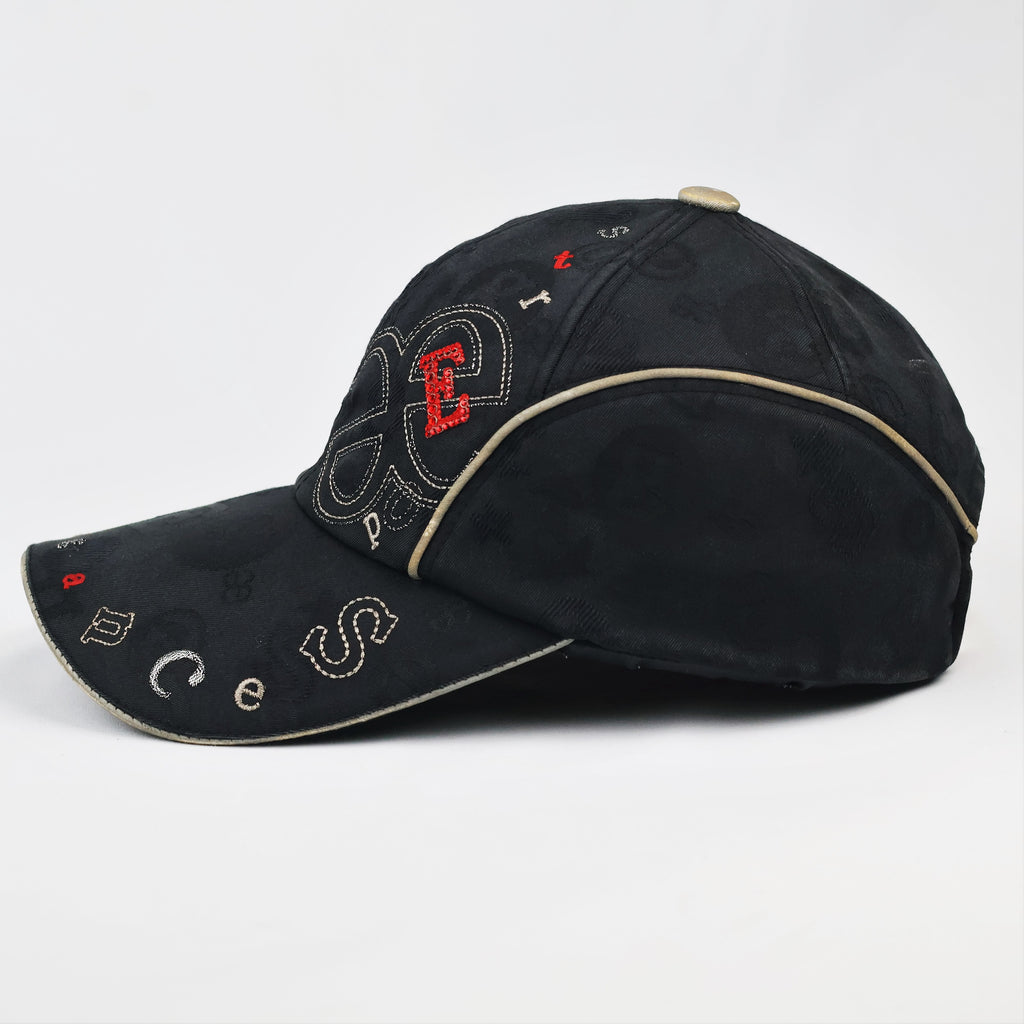 Thrifted Elégance Sports Luxury Black Graphic Strapback Hat