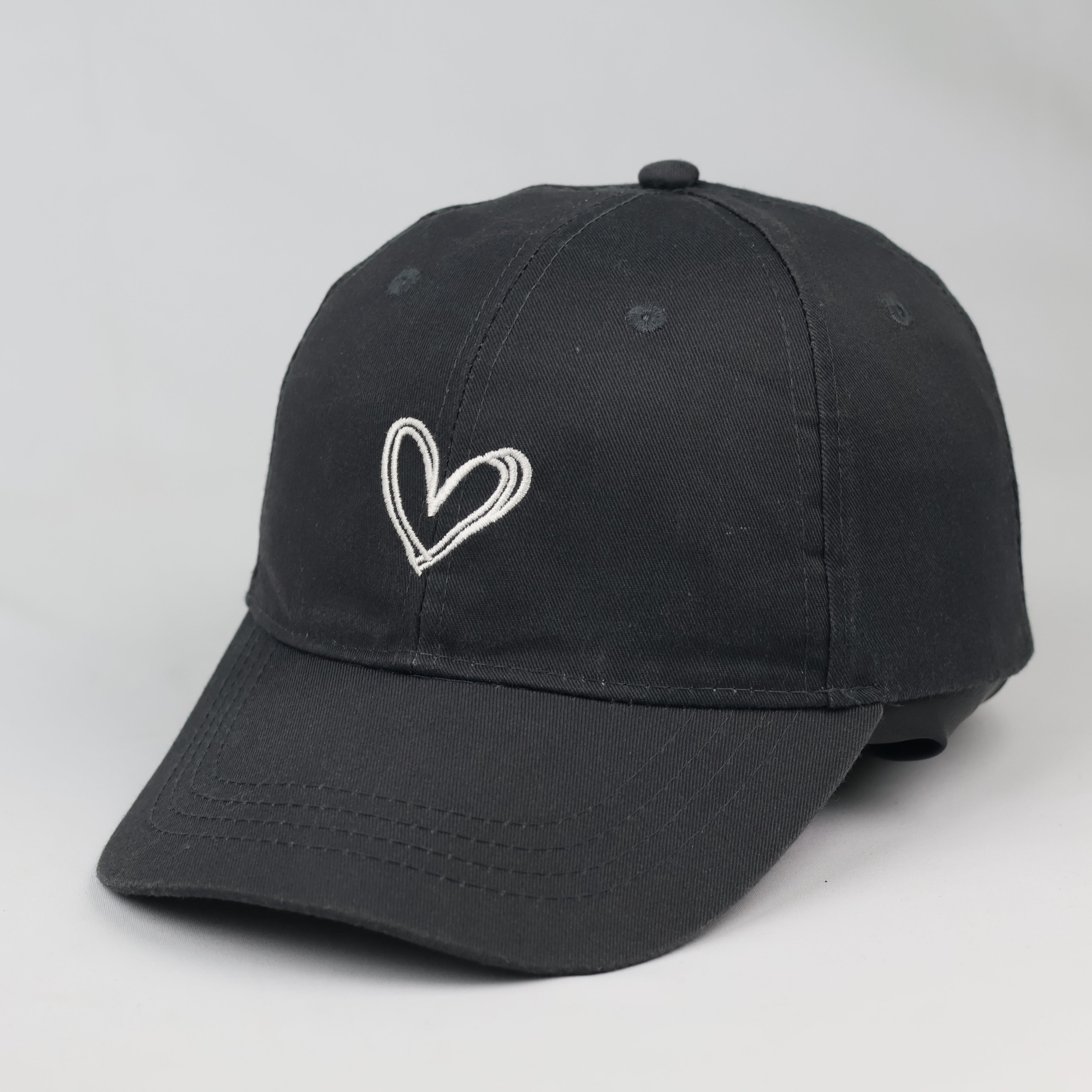 Thrifted Minimalist Black & White Heart Sketch Strapback Cap