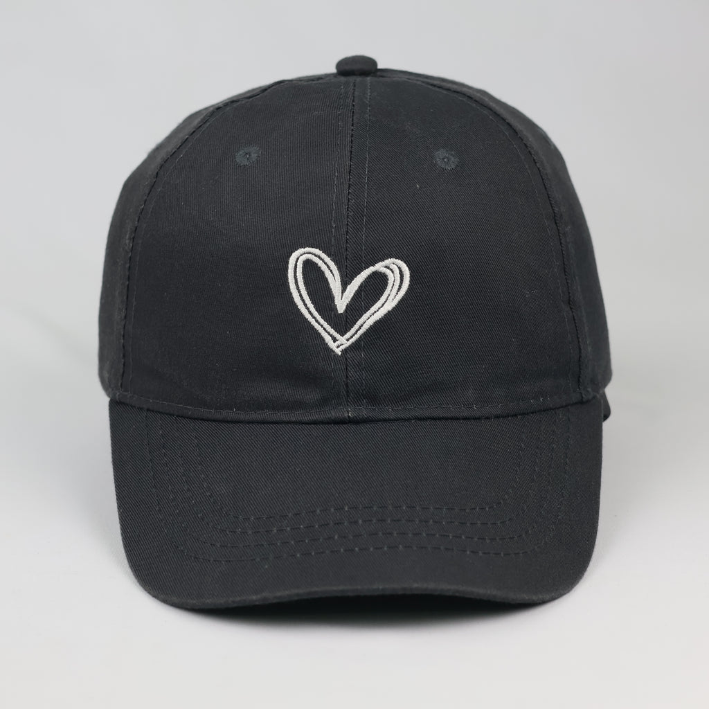 Thrifted Minimalist Black & White Heart Sketch Strapback Cap