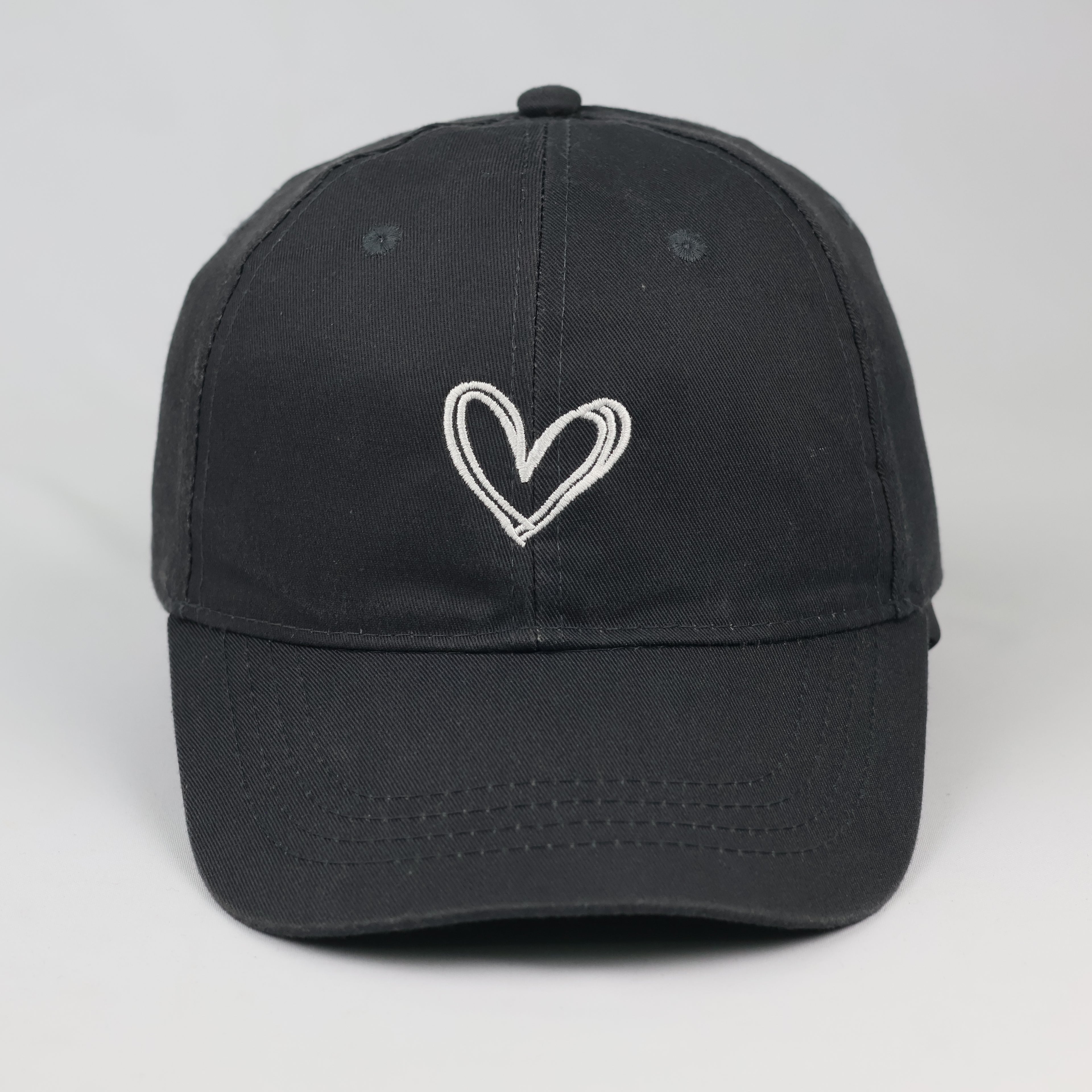 Thrifted Minimalist Black & White Heart Sketch Strapback Cap