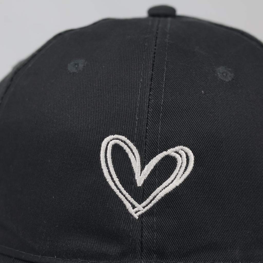 Thrifted Minimalist Black & White Heart Sketch Strapback Cap