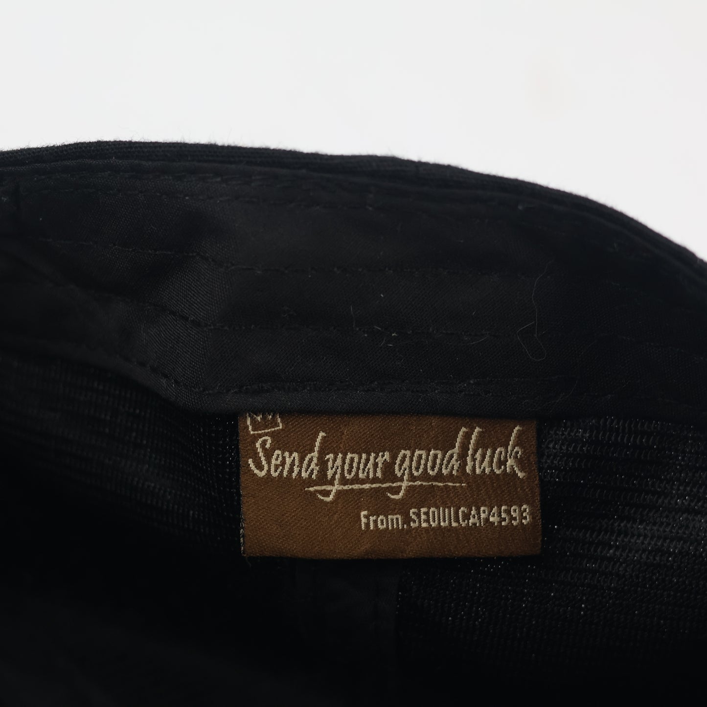 Vintage Seoul Cap "Send Your Good Luck" Newsboy Thrifted  Hat - Black
