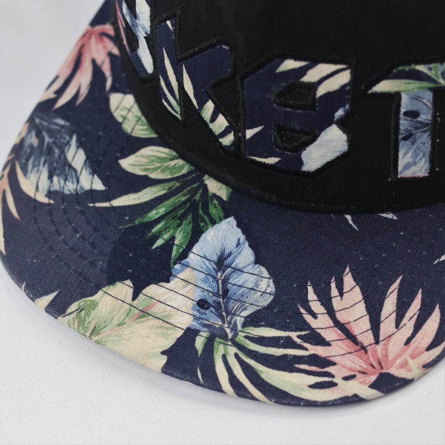 BKBT Embroidered Thrifted Snapback - Black & Tropical Print Flat Brim