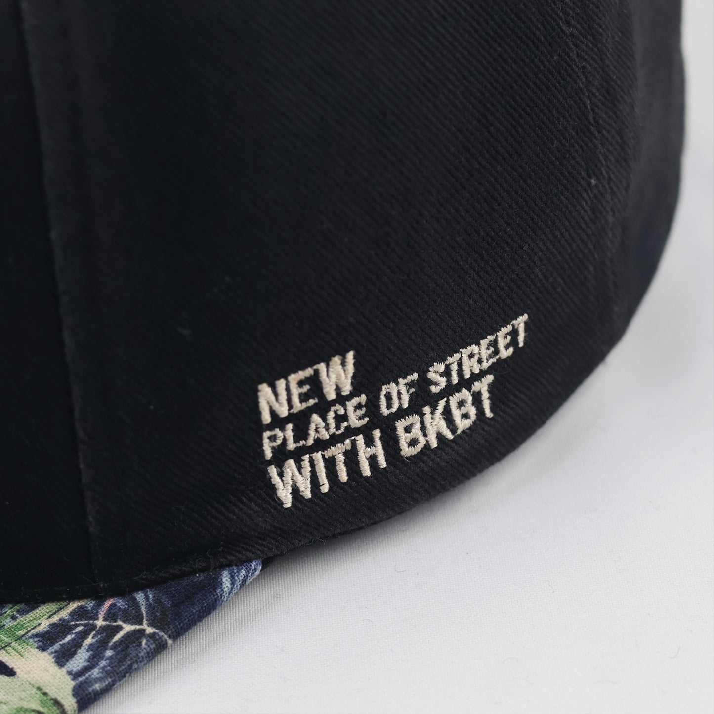 BKBT Embroidered Thrifted Snapback - Black & Tropical Print Flat Brim