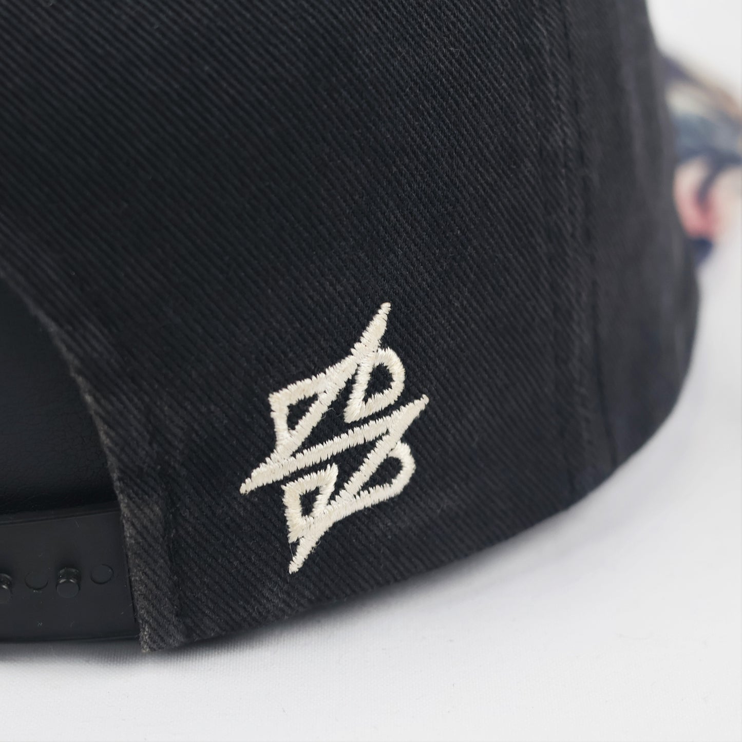 BKBT Embroidered Thrifted Snapback - Black & Tropical Print Flat Brim