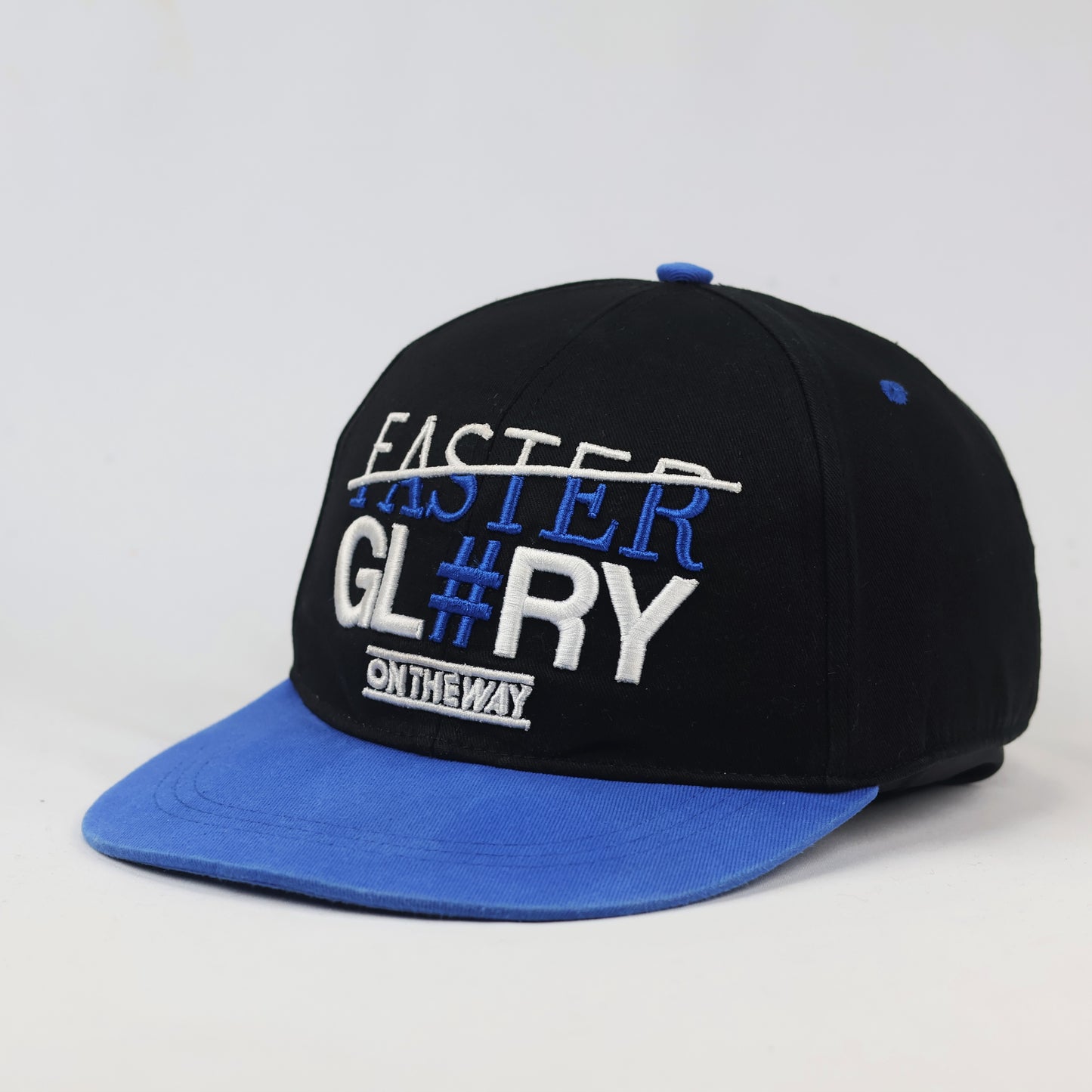 Faster Glory Graphic Thrifted Cap - Black/Blue Flat Brim Snapback