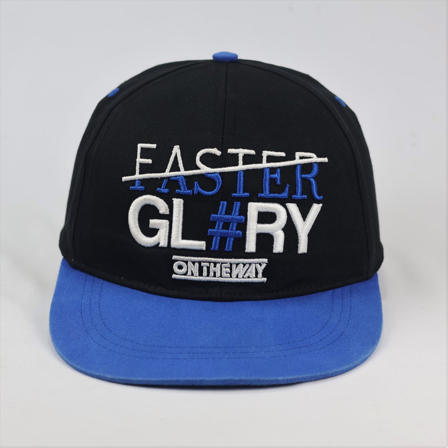Faster Glory Graphic Thrifted Cap - Black/Blue Flat Brim Snapback