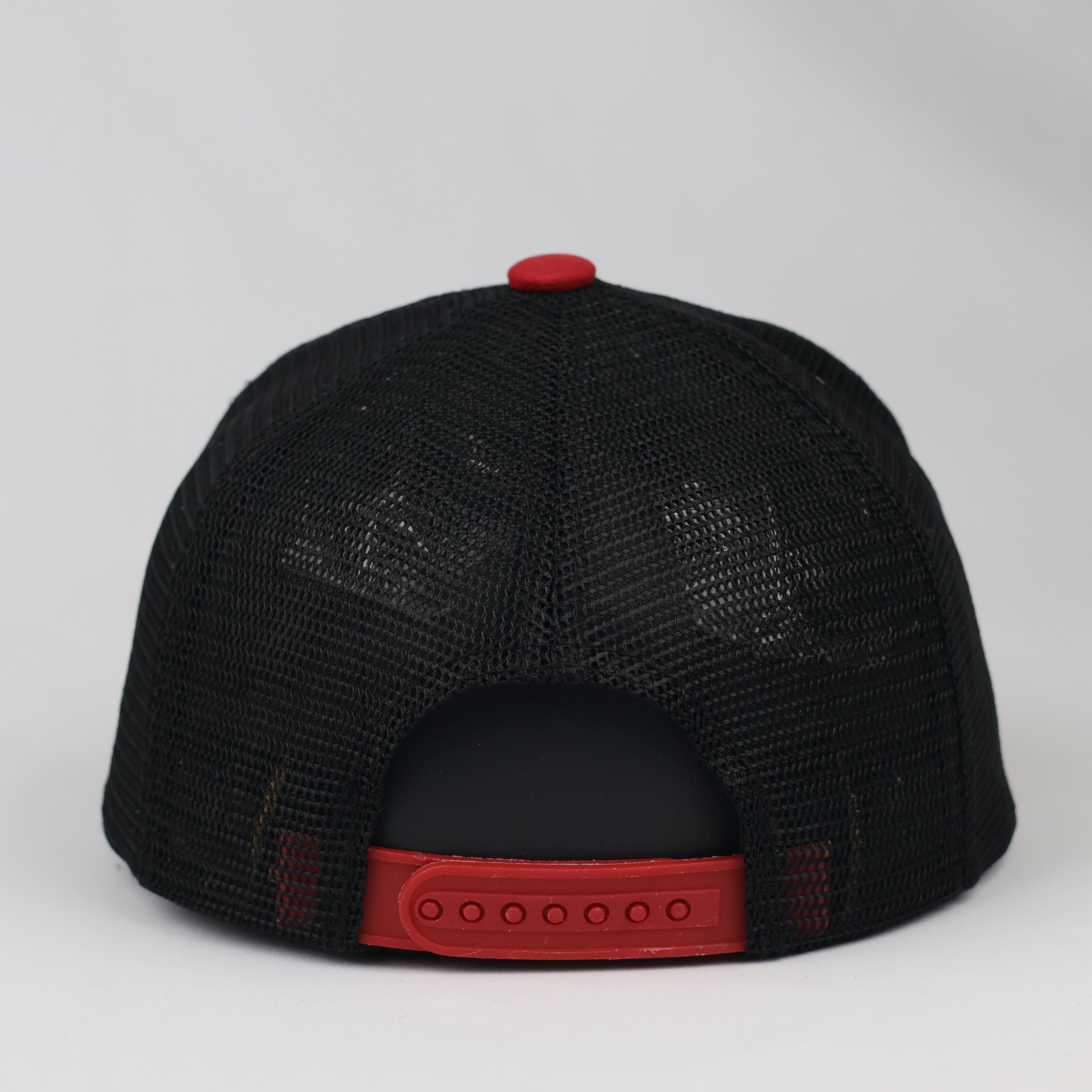 Mania & Co. Embroidered Snapback Trucker Hat - Black/Red Mesh Cap