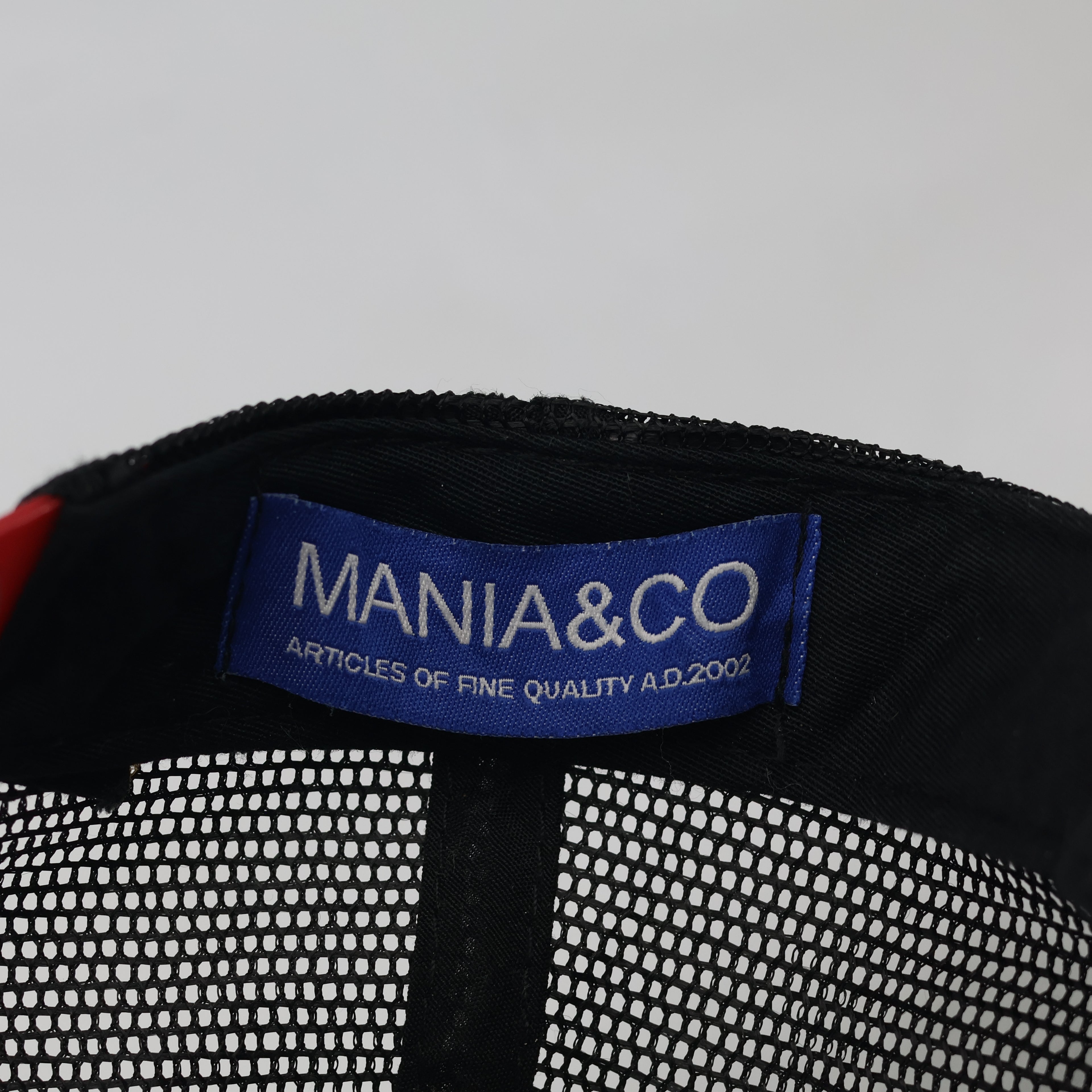 Mania & Co. Embroidered Snapback Trucker Hat - Black/Red Mesh Cap