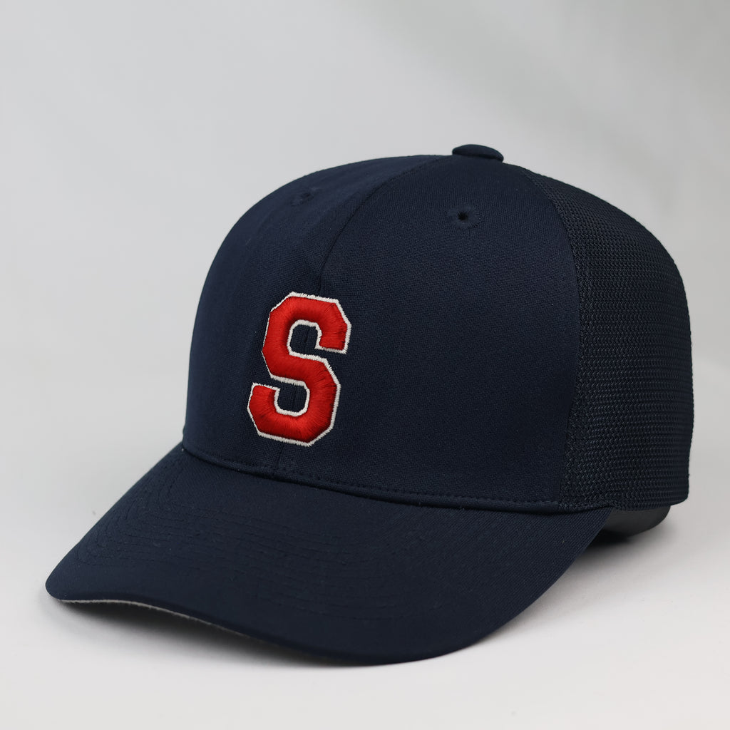 Kamista Embroidered "S" Mesh Back Cap - Navy Blue Dual Thrifted Fitted Hat