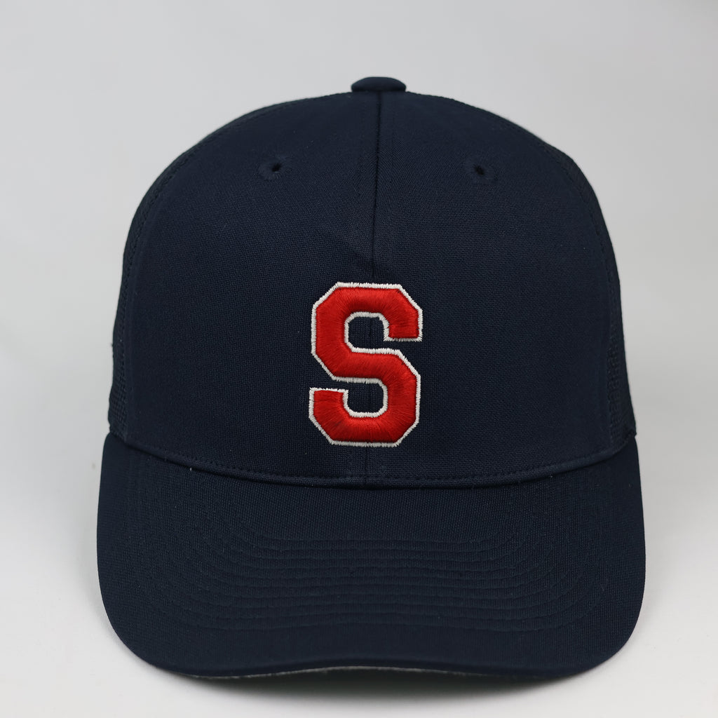 Kamista Embroidered "S" Mesh Back Cap - Navy Blue Dual Thrifted Fitted Hat