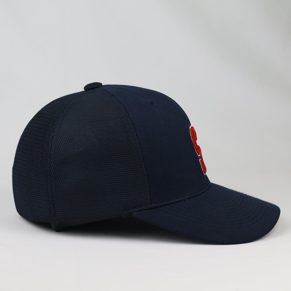 Kamista Embroidered "S" Mesh Back Cap - Navy Blue Dual Thrifted Fitted Hat