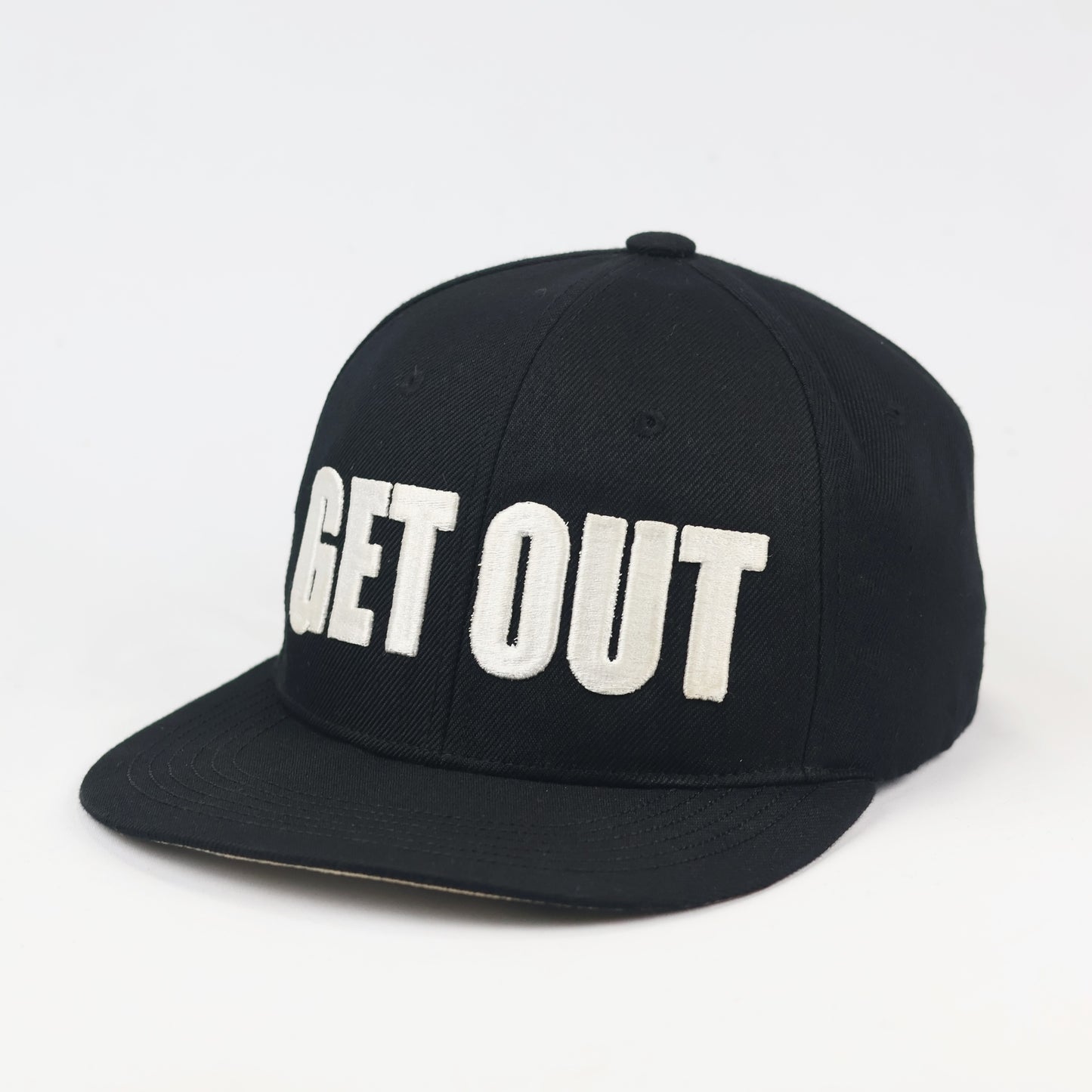 Vintage GET OUT Graphic Thrifted  Snapback - Black Flat Brim Hip-Hop Hat