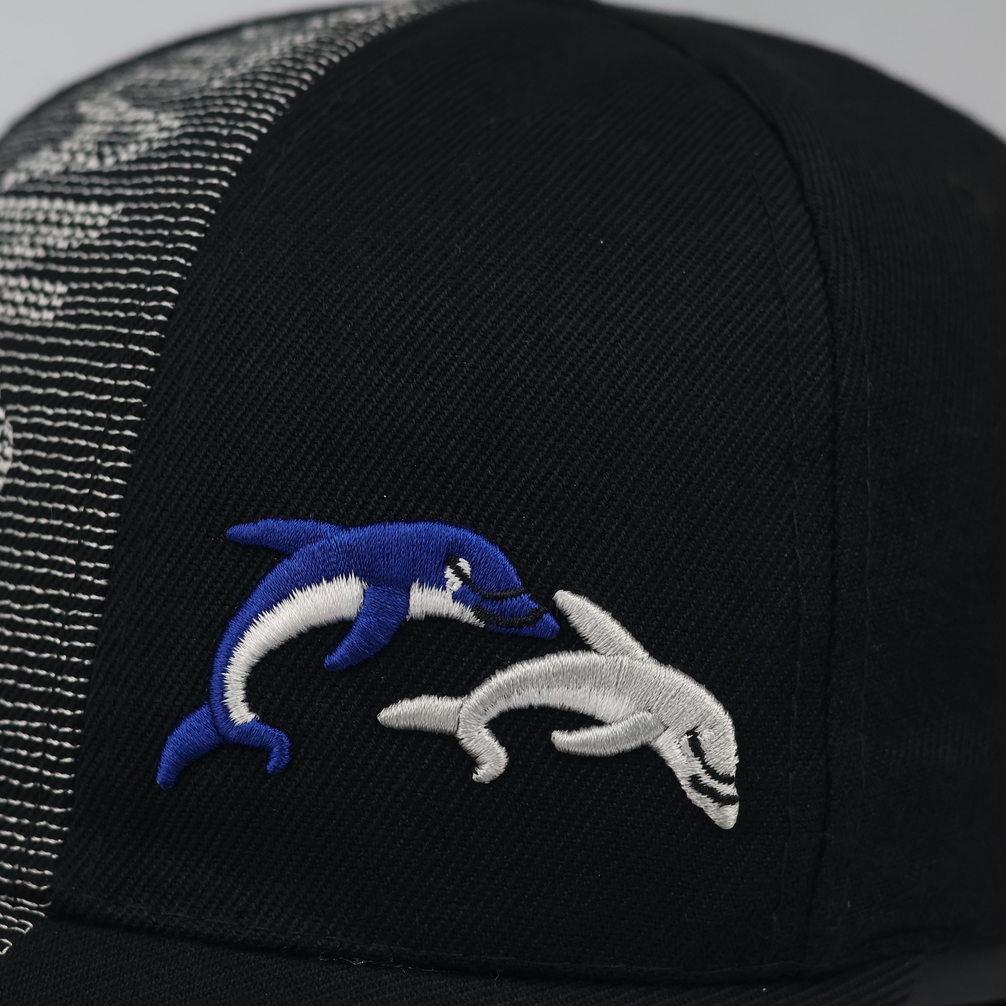 Embroidered Dual Dolphin Baseball Cap - Black Graphic Stitch Hat