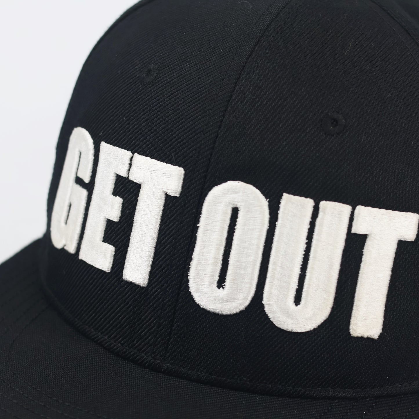 Vintage GET OUT Graphic Thrifted  Snapback - Black Flat Brim Hip-Hop Hat