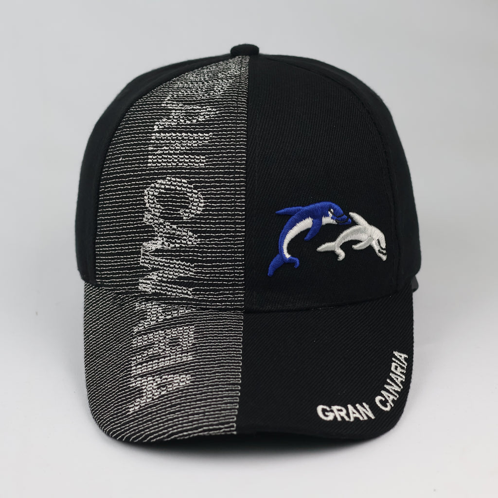 Embroidered Dual Dolphin Baseball Cap - Black Graphic Stitch Hat