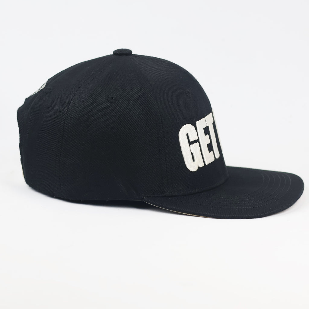 Vintage GET OUT Graphic Thrifted  Snapback - Black Flat Brim Hip-Hop Hat
