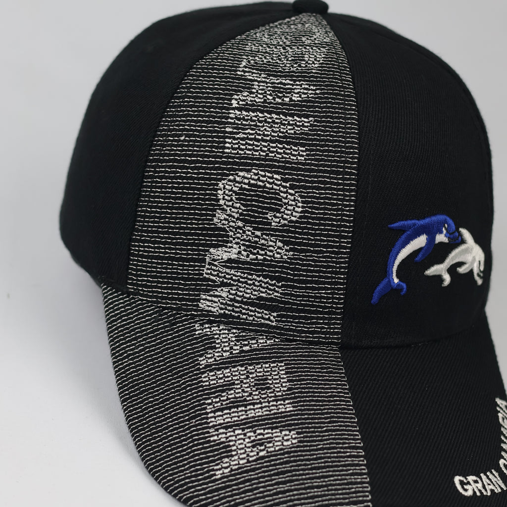Embroidered Dual Dolphin Baseball Cap - Black Graphic Stitch Hat