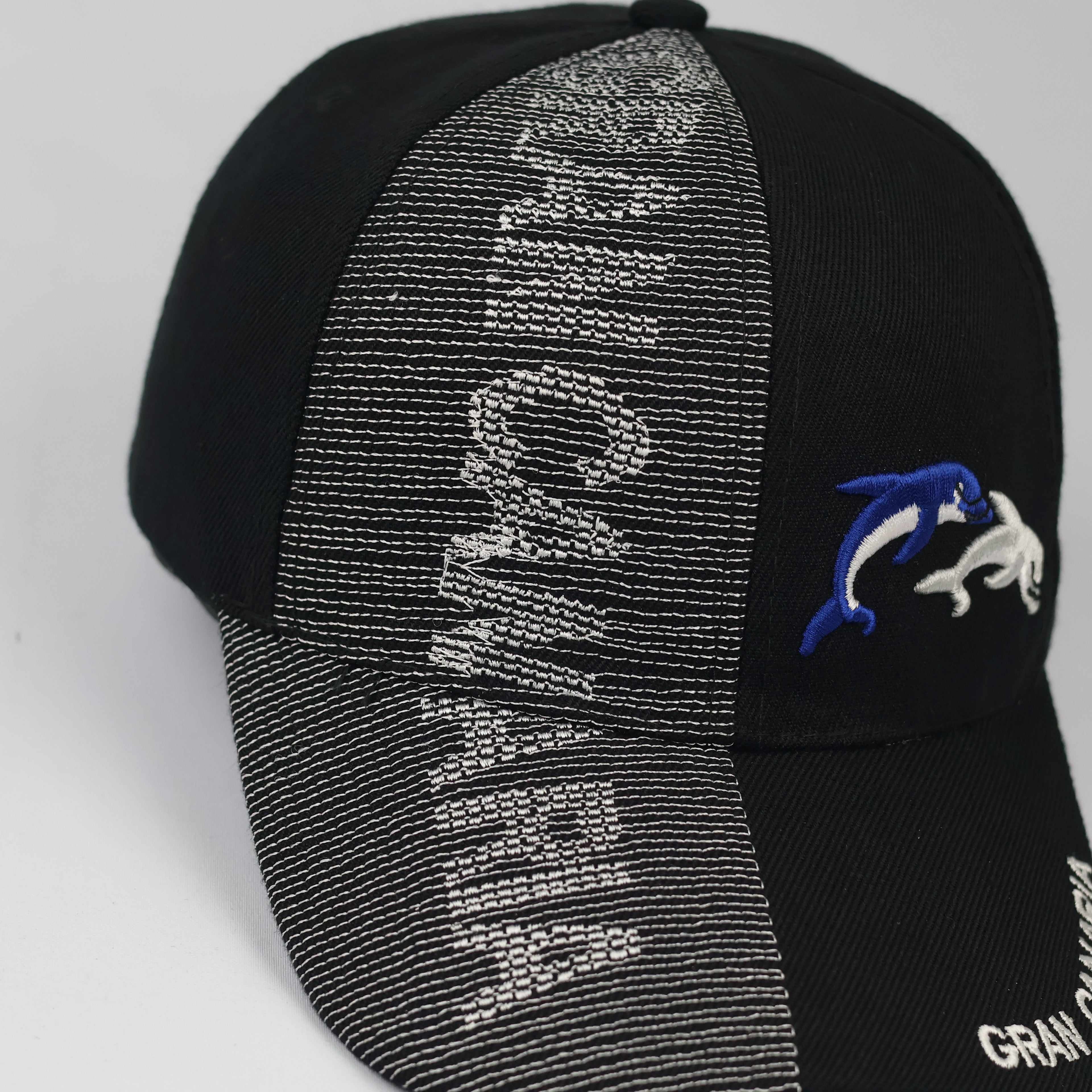 Embroidered Dual Dolphin Baseball Cap - Black Graphic Stitch Hat