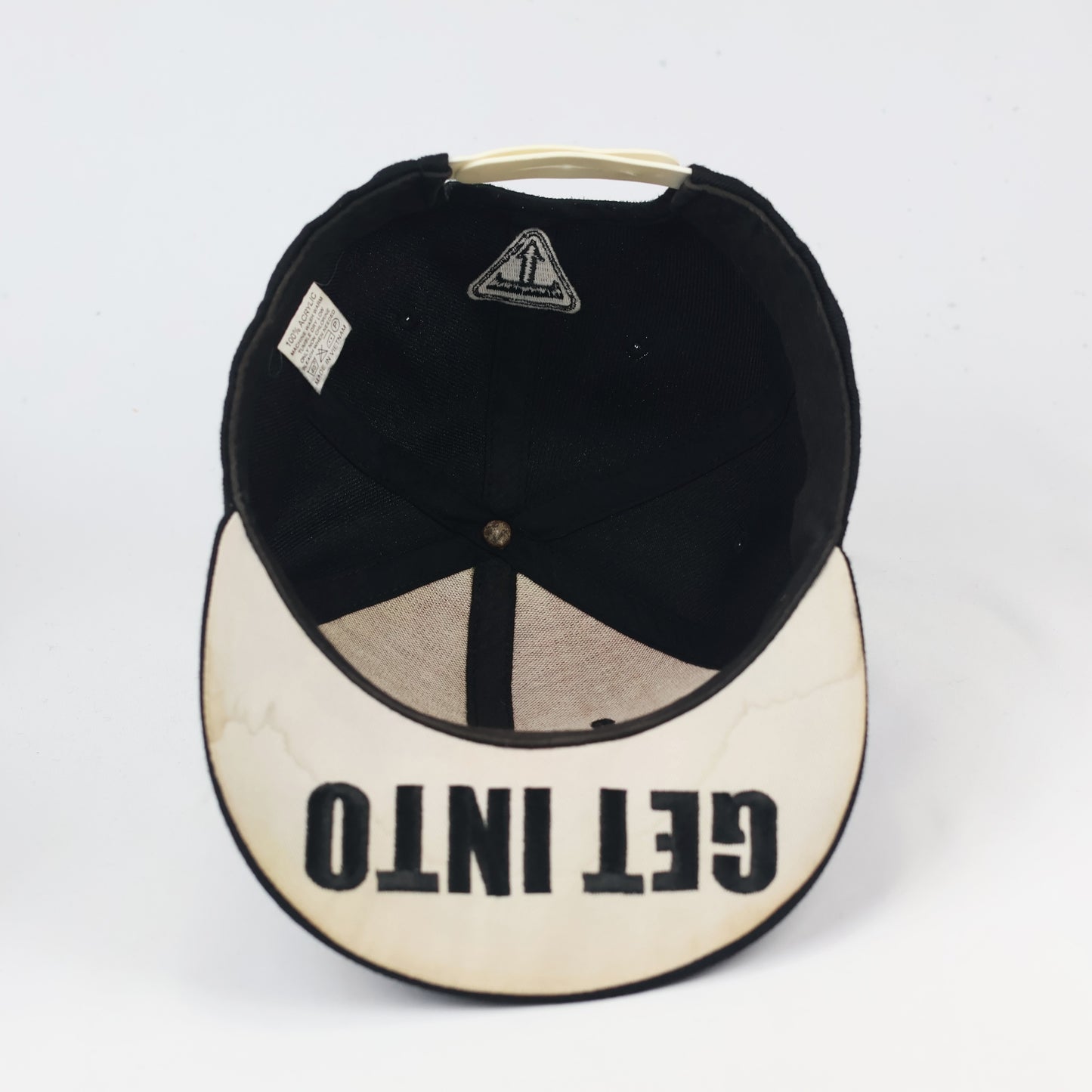 Vintage GET OUT Graphic Thrifted  Snapback - Black Flat Brim Hip-Hop Hat
