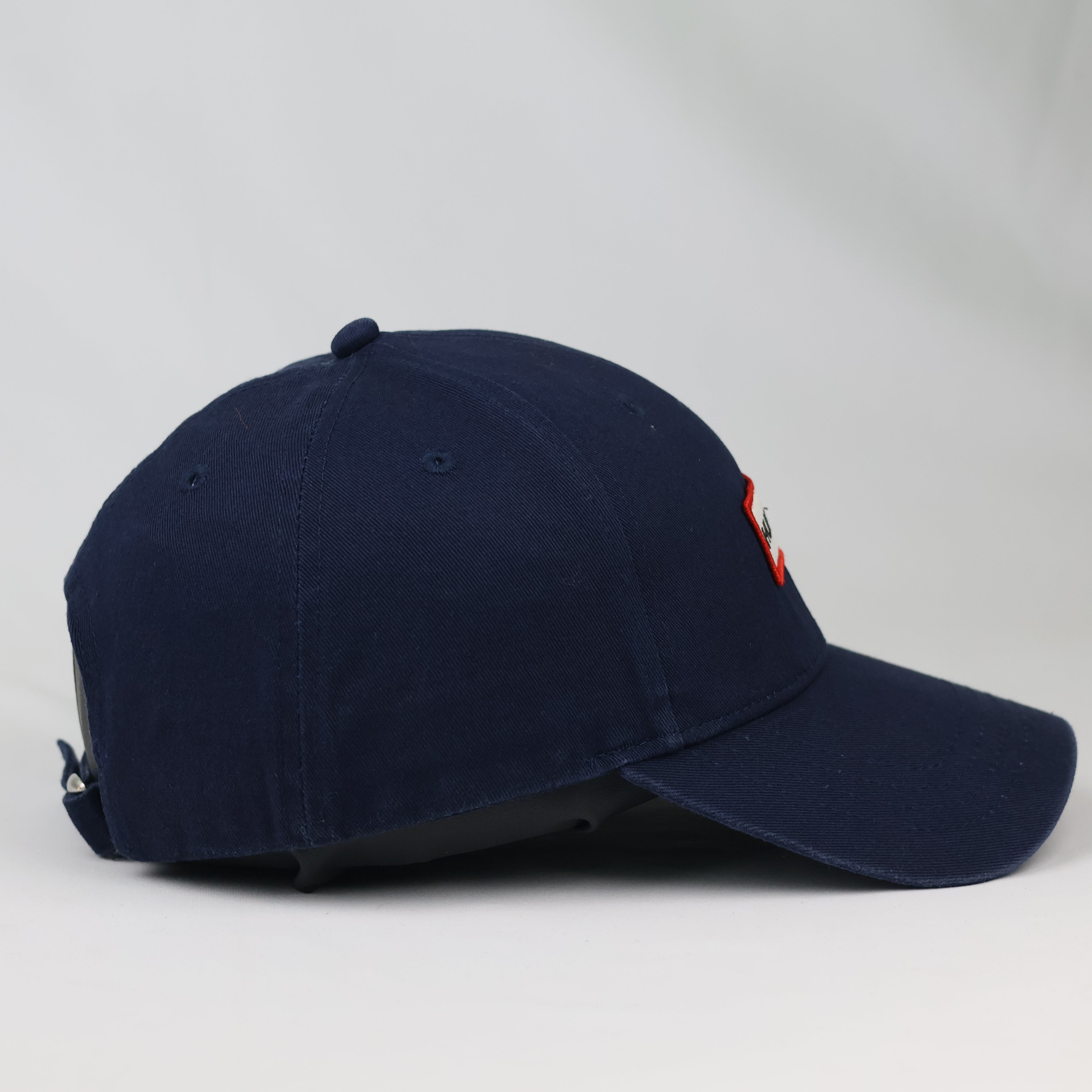Hunter Red Box Logo Classic Curved Brim Hat - Navy Blue Thrifted Cap