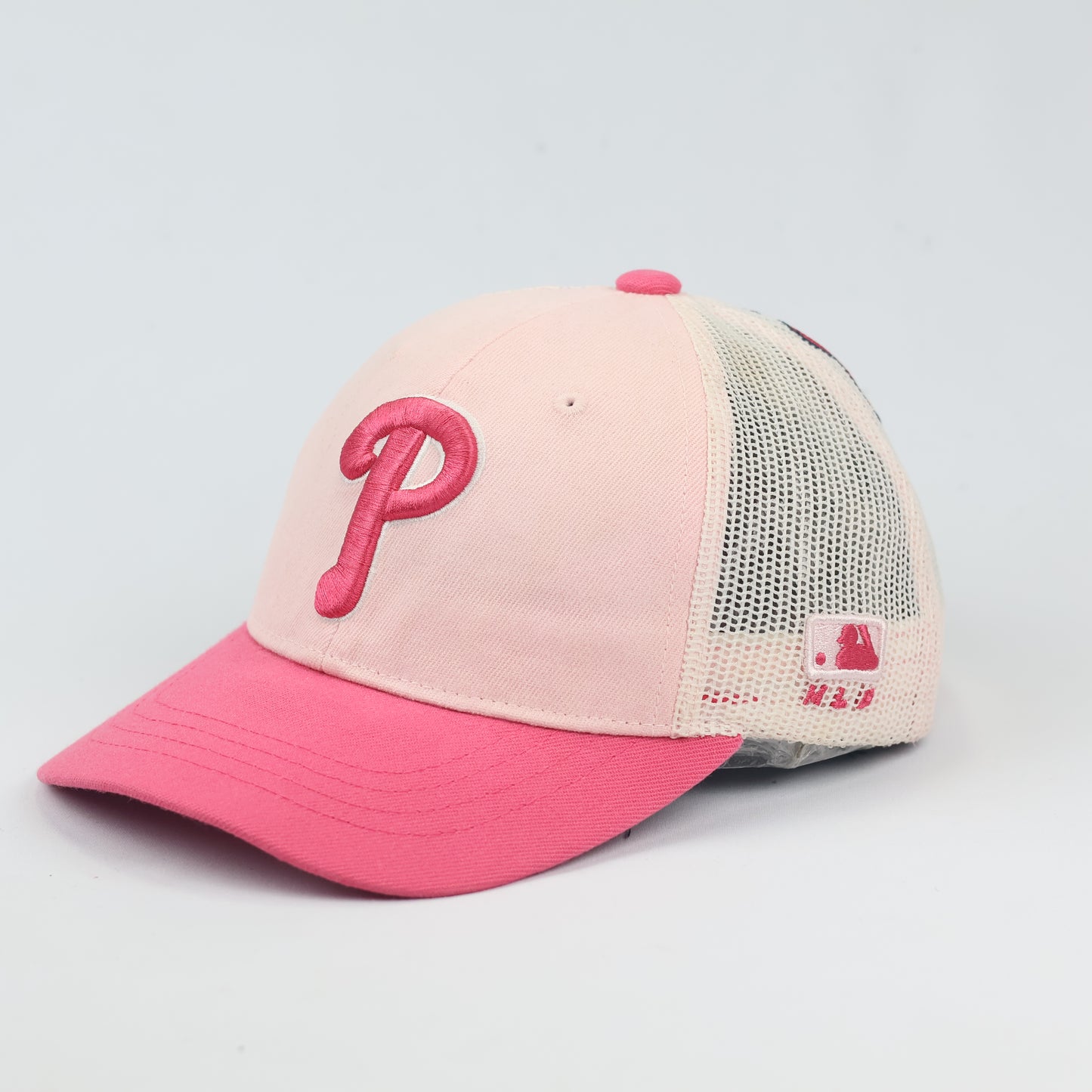 Vintage MLB Philadelphia Phillies Pink Monster Eye Thrifted Trucker Hat