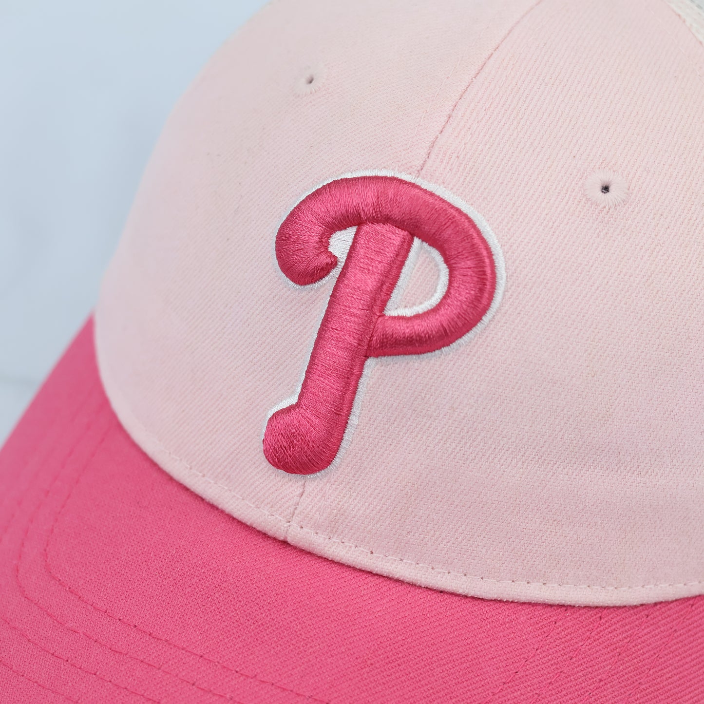 Vintage MLB Philadelphia Phillies Pink Monster Eye Thrifted Trucker Hat