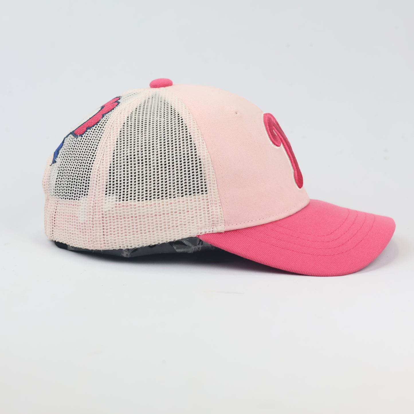 Vintage MLB Philadelphia Phillies Pink Monster Eye Thrifted Trucker Hat