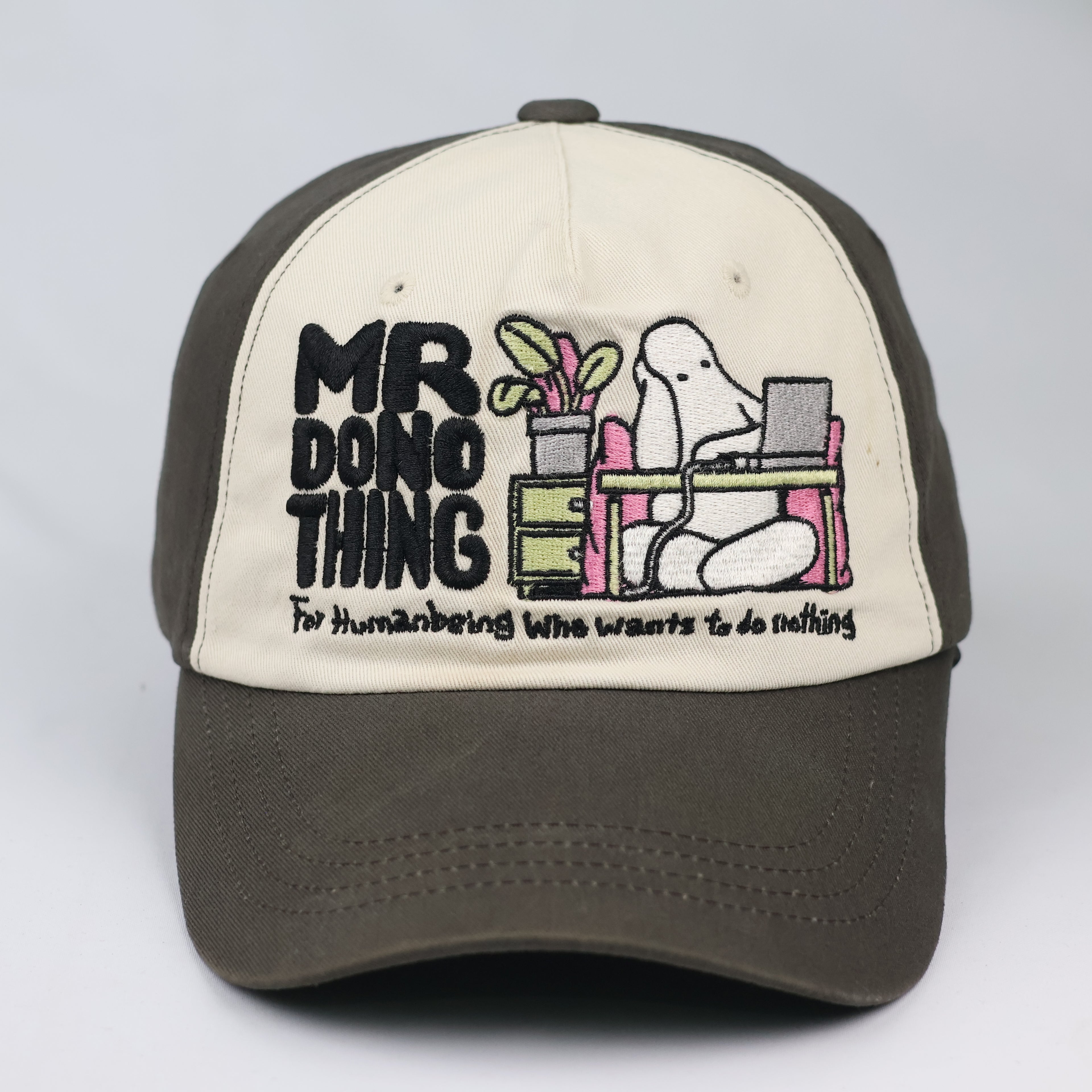 Two-Tone Mr Donothing Graphic Cap - Vintage Earth Tone Dad Hat