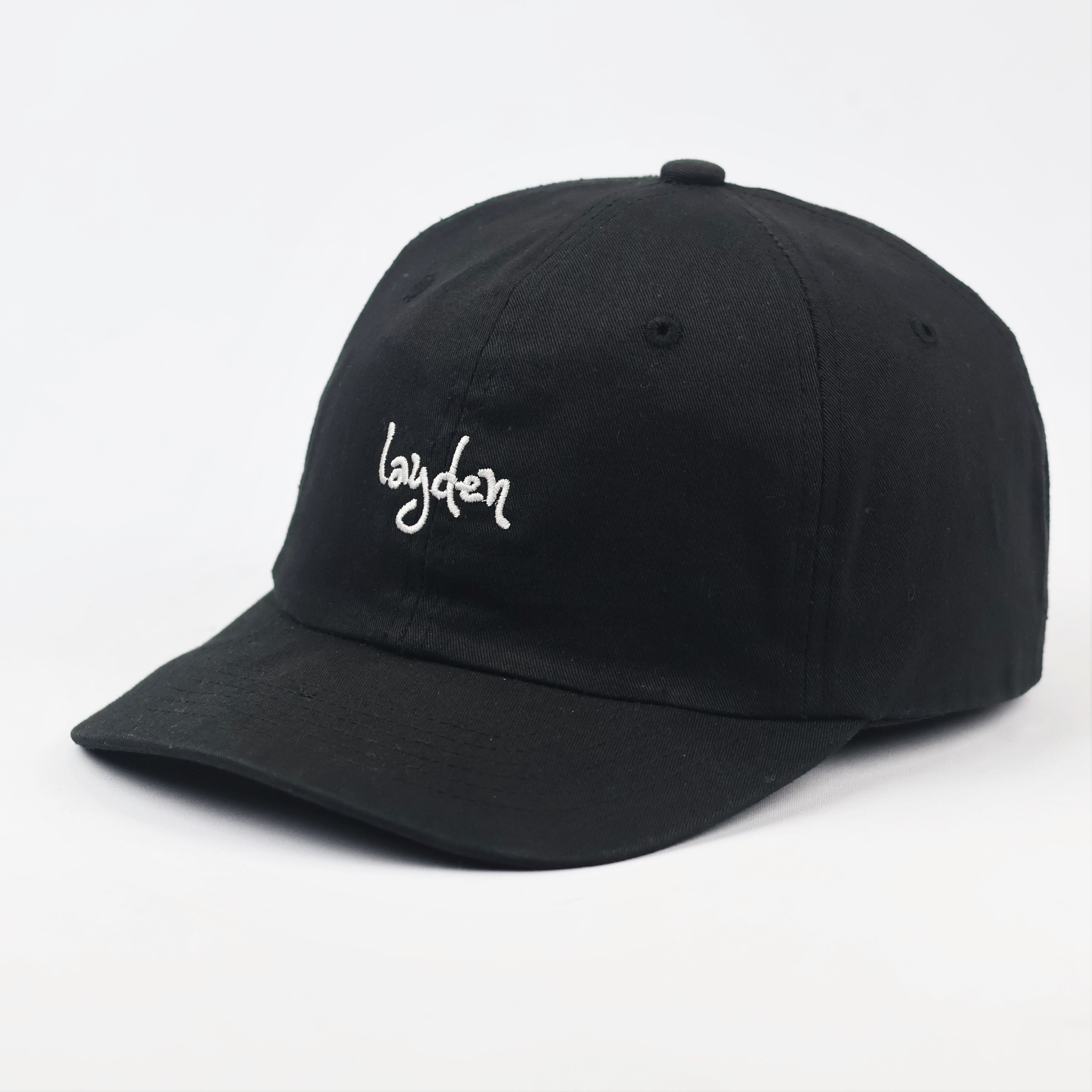 Layden Embroidered Thrifted Strapback Hat - Minimalist Black Cap