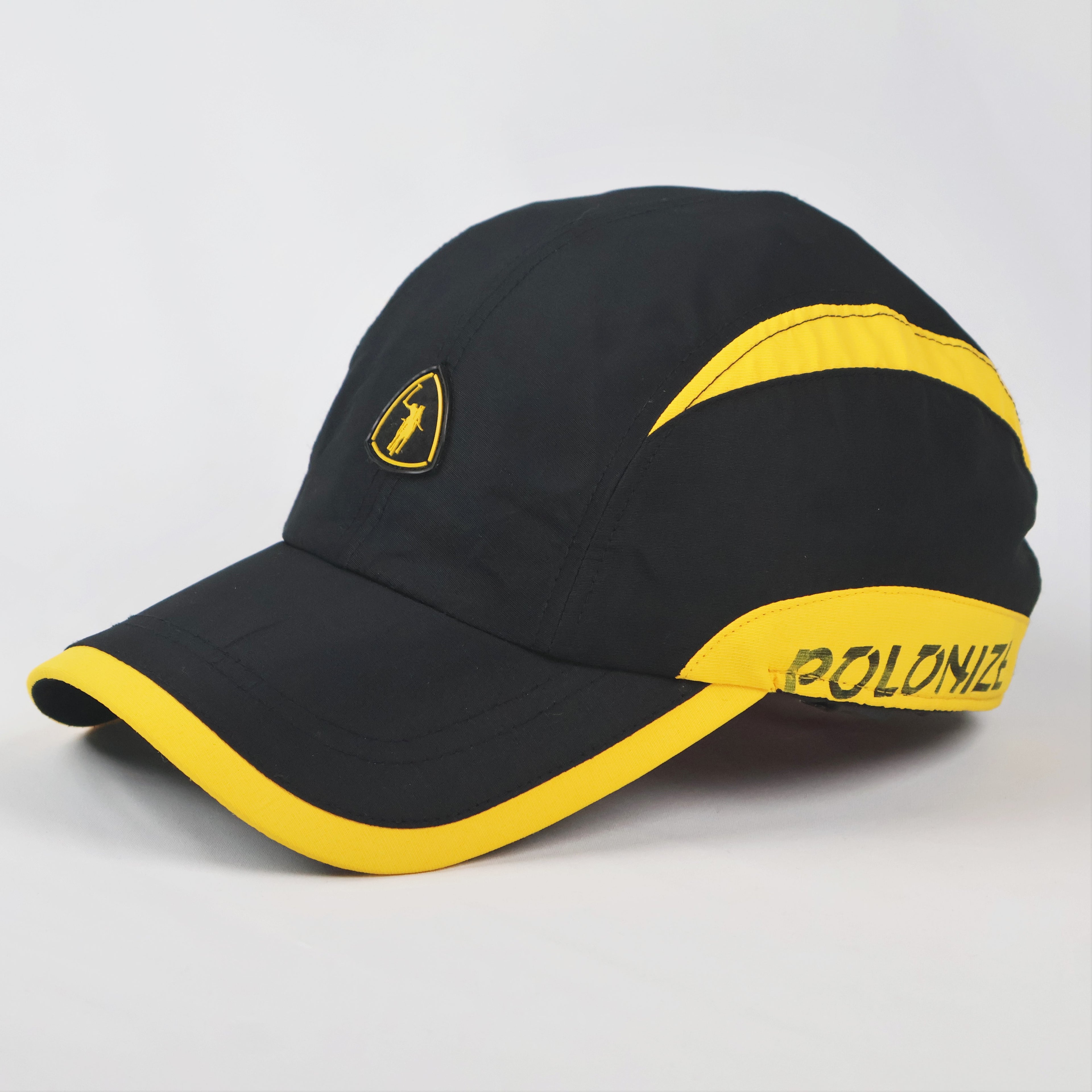 Adjustable Quick-Dry Sport Performance Thrifted Cap – Black/Yellow Contrast Streetwear