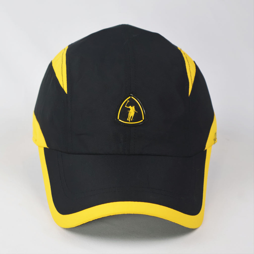 Adjustable Quick-Dry Sport Performance Thrifted Cap – Black/Yellow Contrast Streetwear