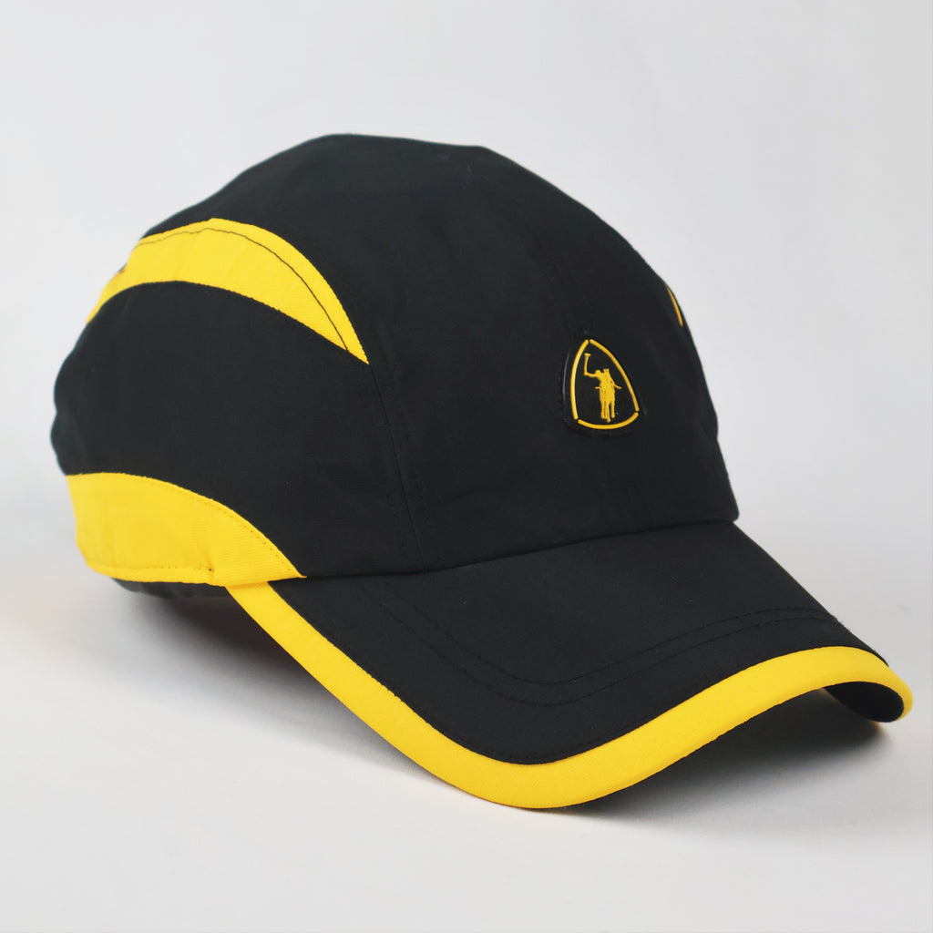 Adjustable Quick-Dry Sport Performance Thrifted Cap – Black/Yellow Contrast Streetwear