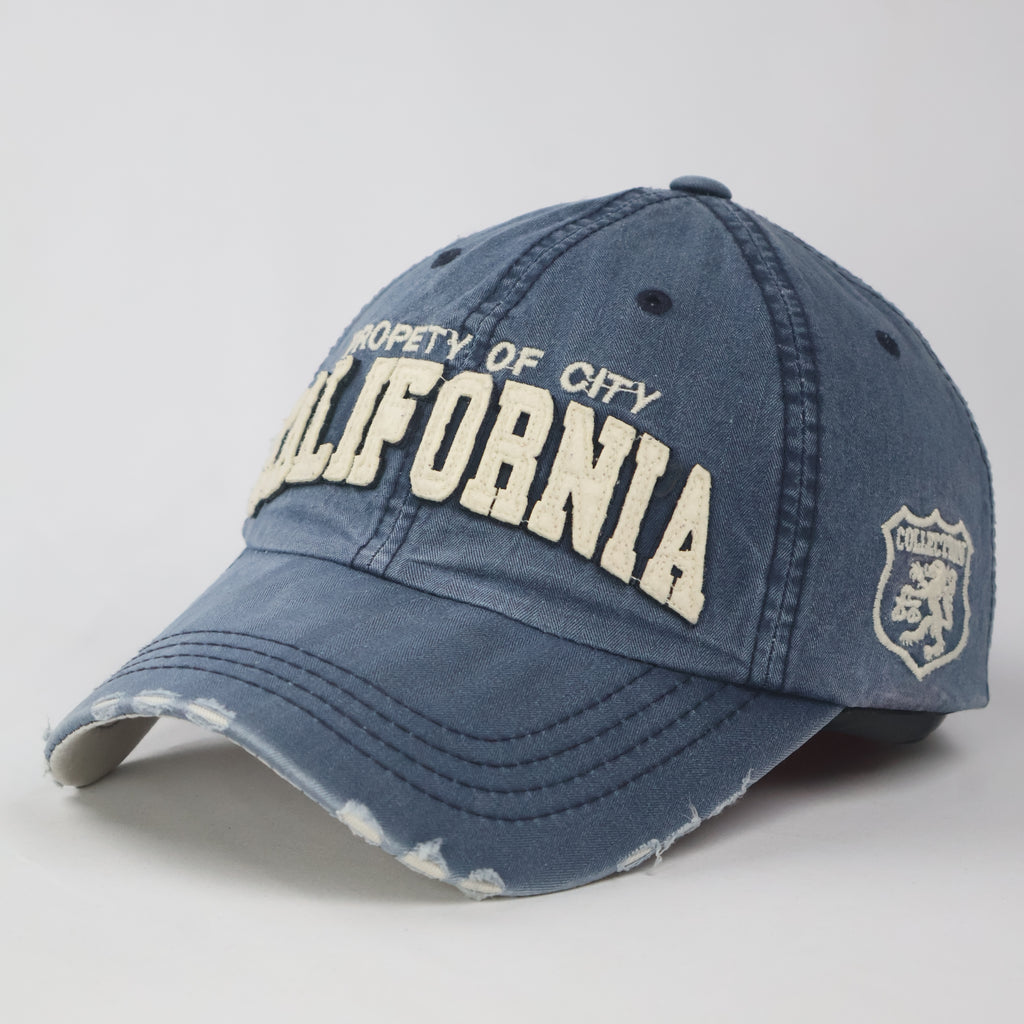 Distressed Navy Blue "California Property of City" Baseball Cap - Vintage Wash Trucker Hat