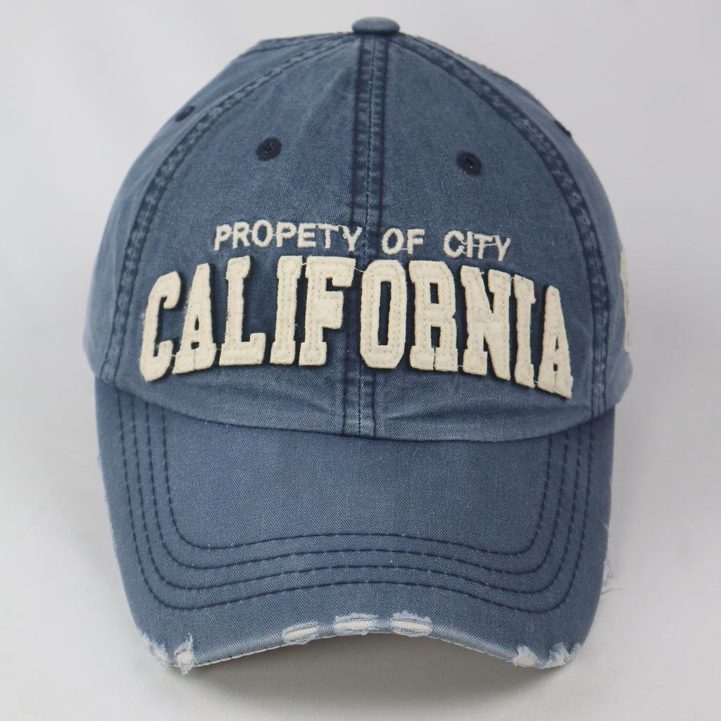Distressed Navy Blue "California Property of City" Baseball Cap - Vintage Wash Trucker Hat