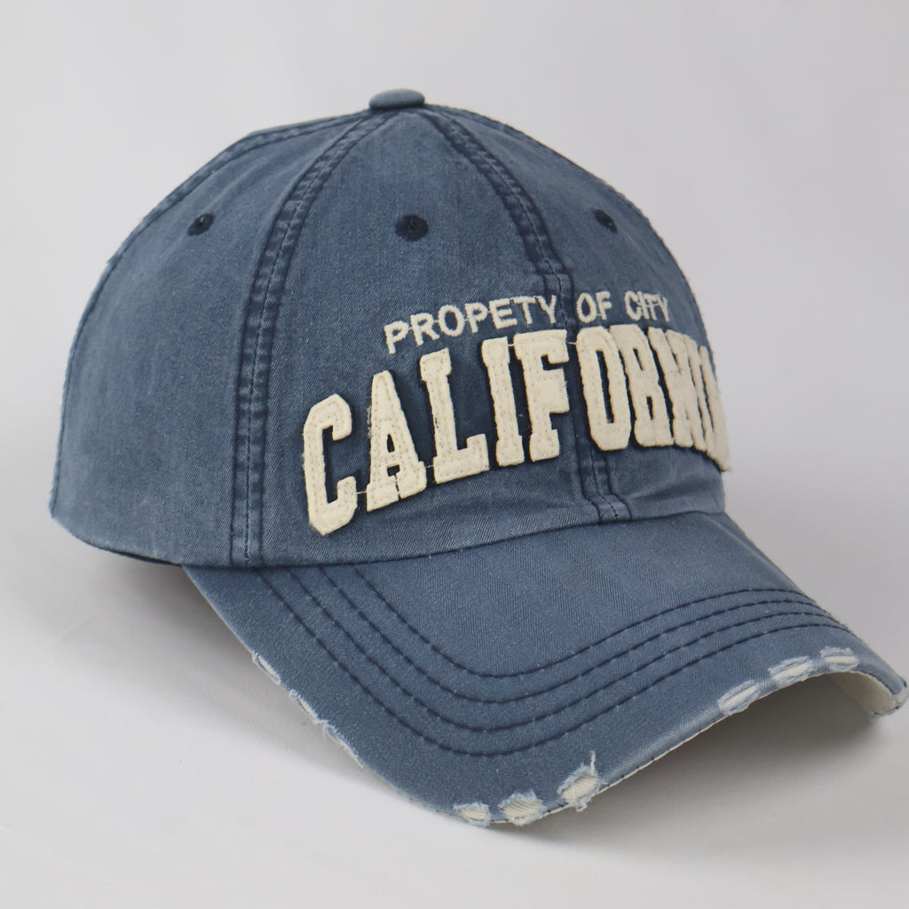 Distressed Navy Blue "California Property of City" Baseball Cap - Vintage Wash Trucker Hat