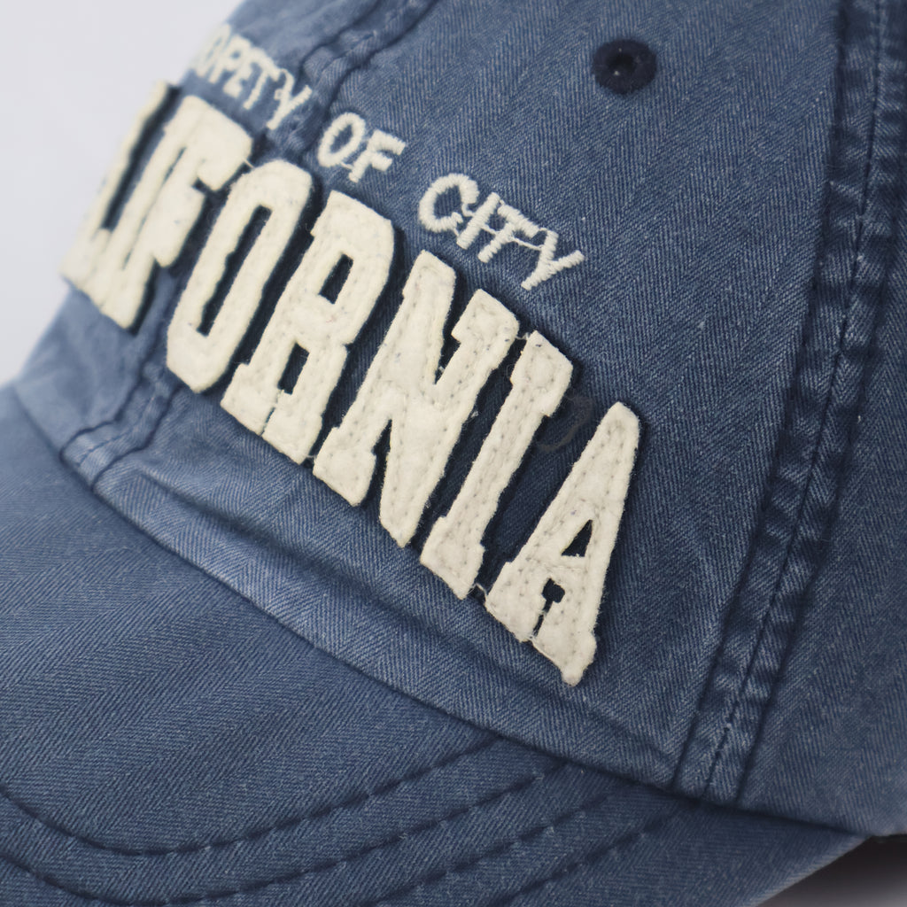 Distressed Navy Blue "California Property of City" Baseball Cap - Vintage Wash Trucker Hat