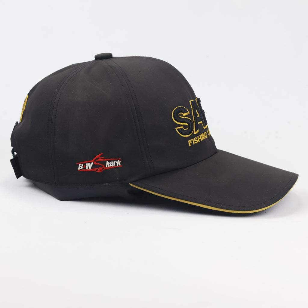 SAPA Outdoor Sport Fishing Thrifted Cap - Black Performance Fabric with Rope Strap