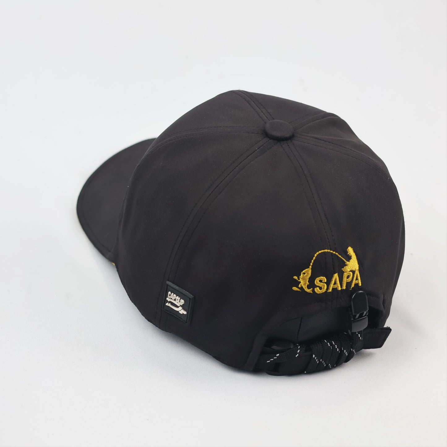 SAPA Outdoor Sport Fishing Thrifted Cap - Black Performance Fabric with Rope Strap