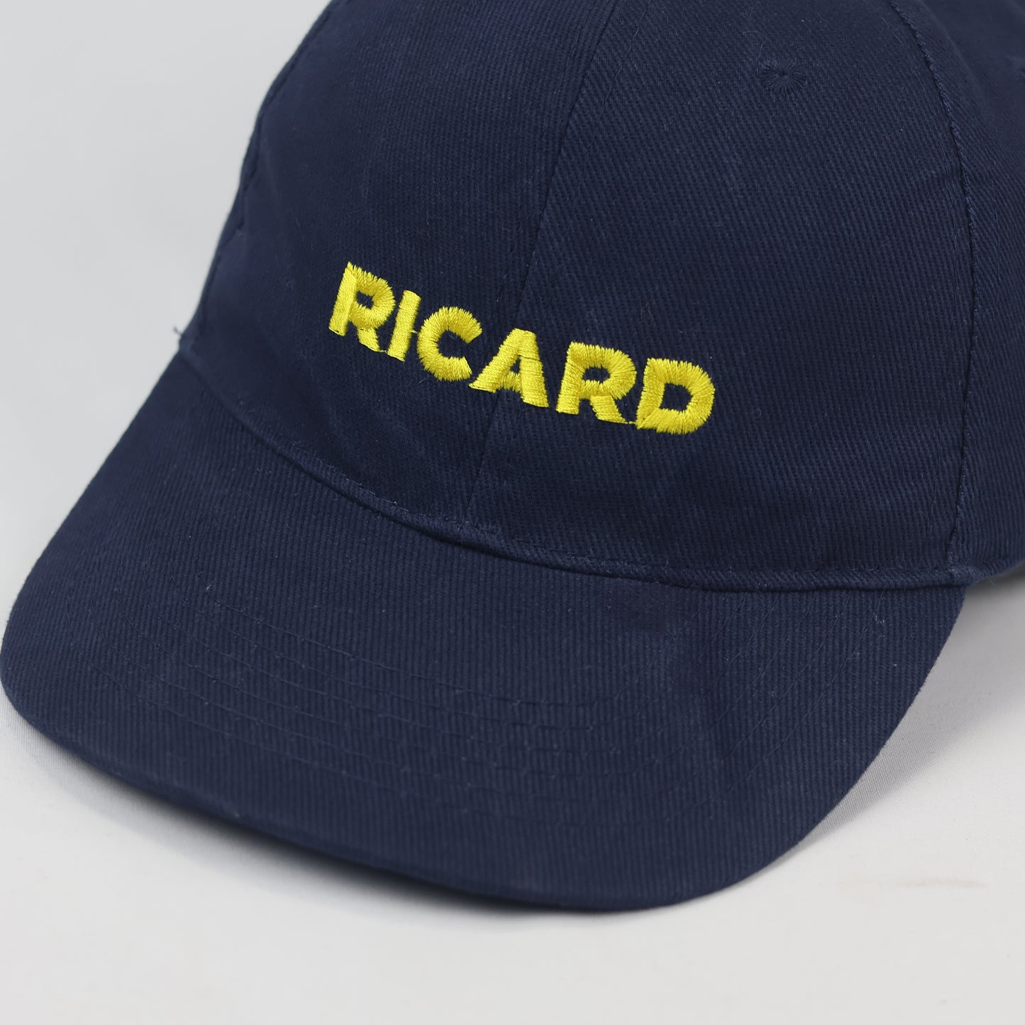 Vintage Style RICARD Yellow Script Navy Blue Thrifted Hat - Adjustable Sporty Cap