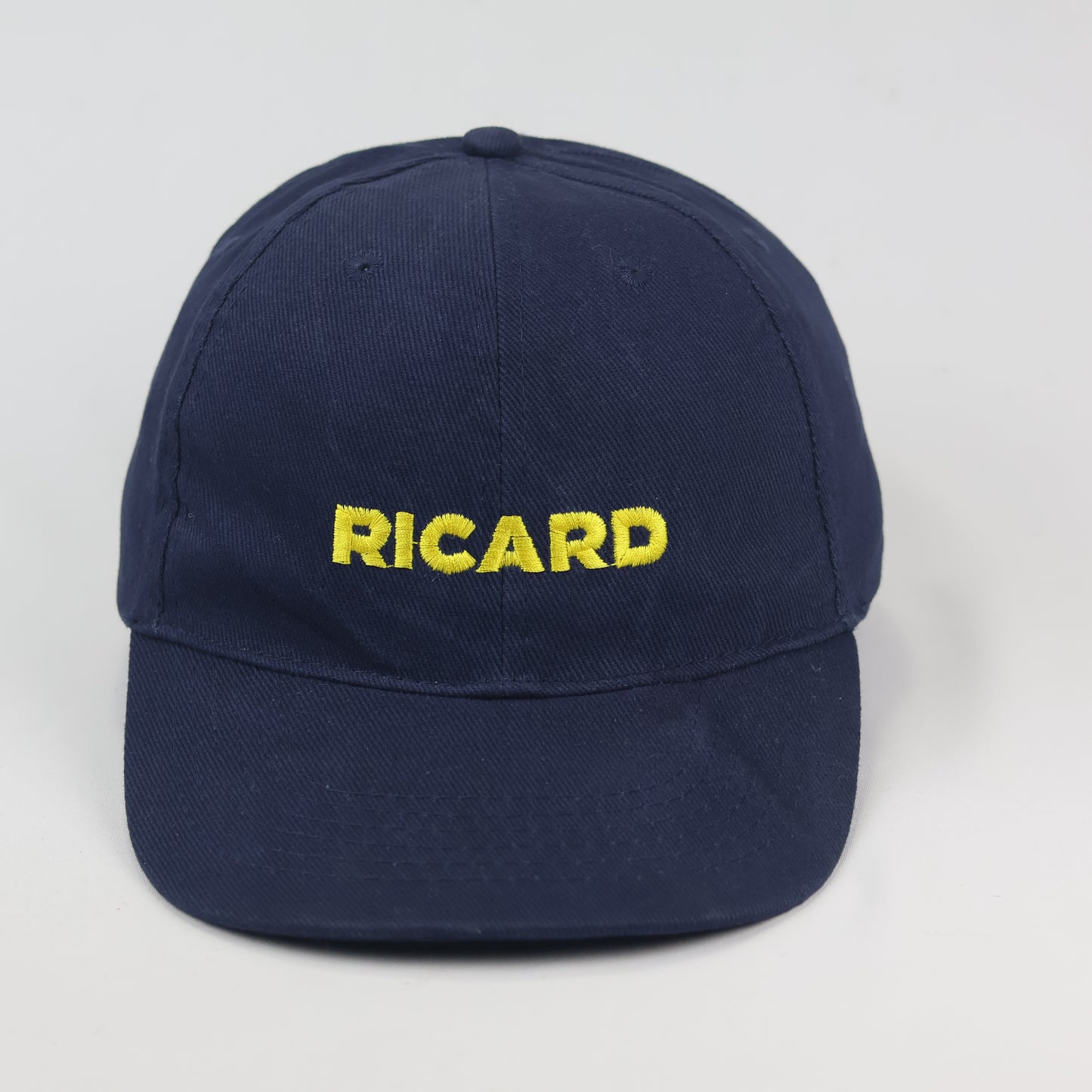 Vintage Style RICARD Yellow Script Navy Blue Thrifted Hat - Adjustable Sporty Cap