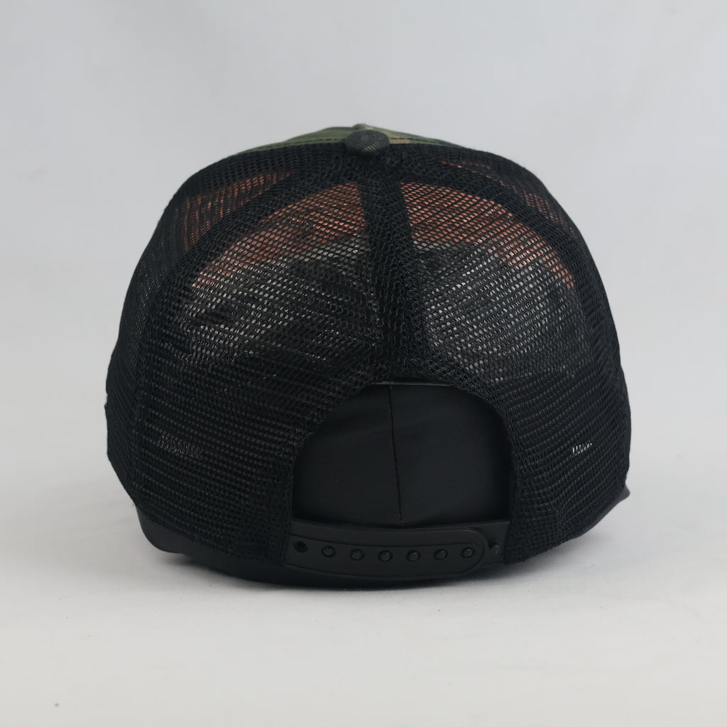 Thrifted New Era A-Frame Camo & Black Trucker Hat | 10421
