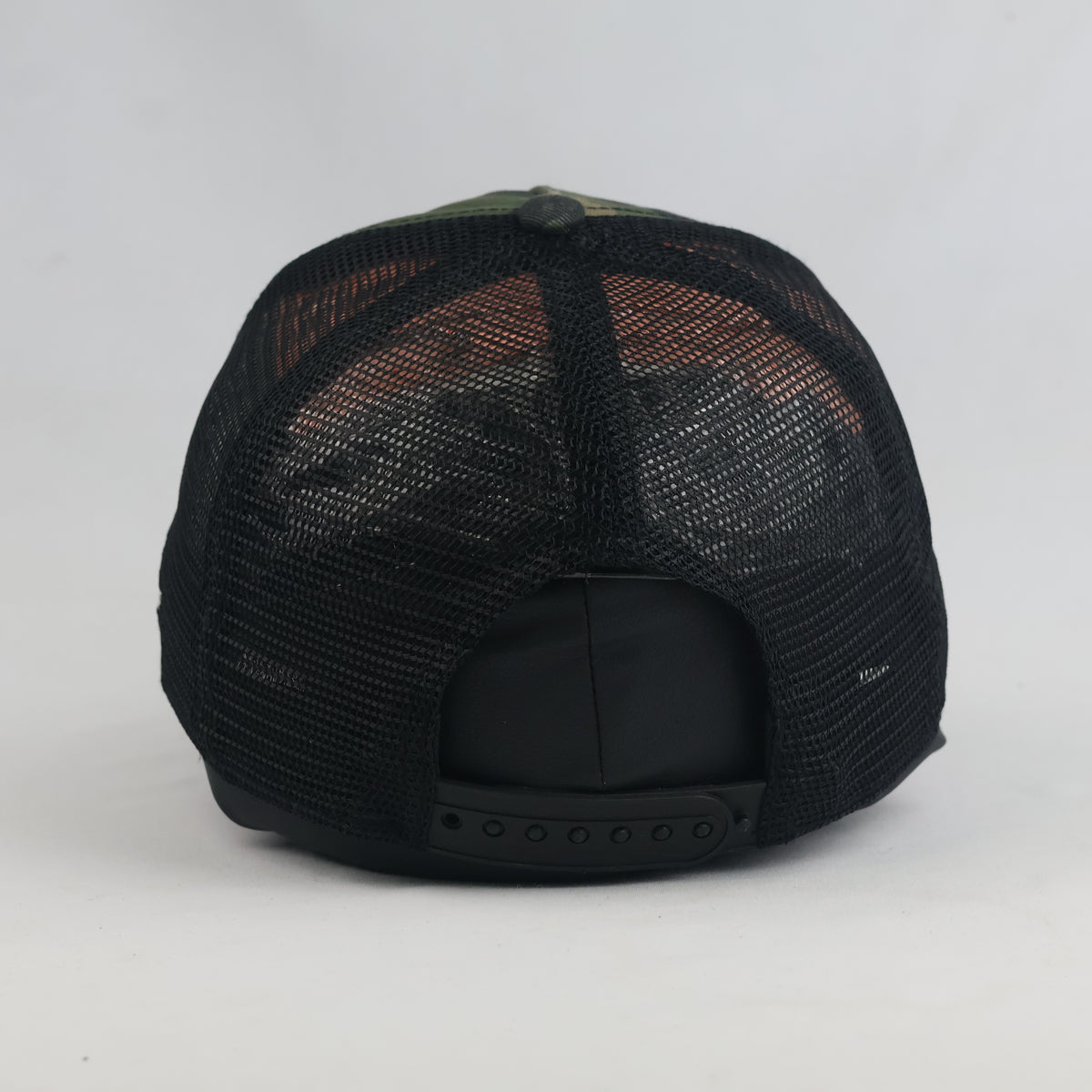 Thrifted New Era A-Frame Camo & Black Trucker Hat | 10421