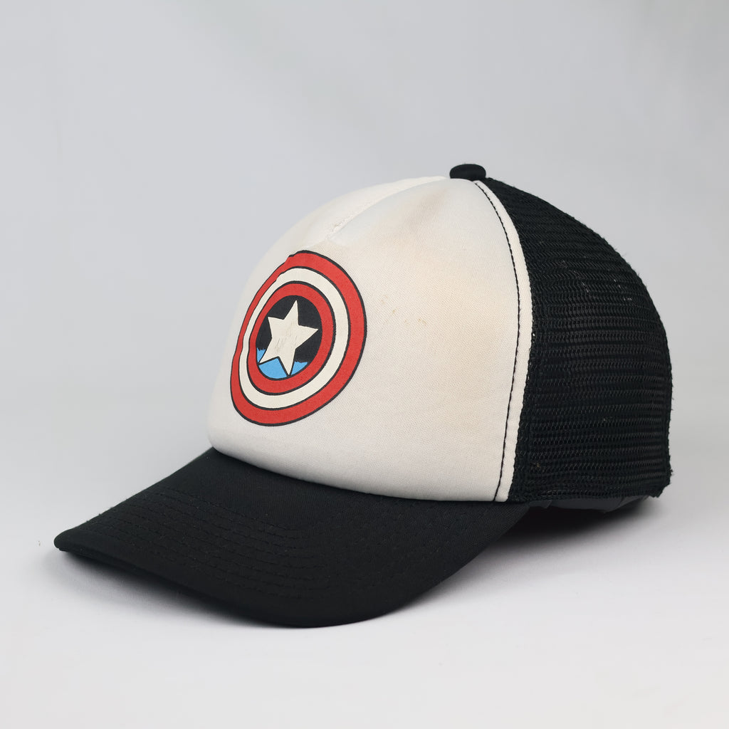Vintage Marvel Captain America Mesh Trucker Cap - Black & White Snapback