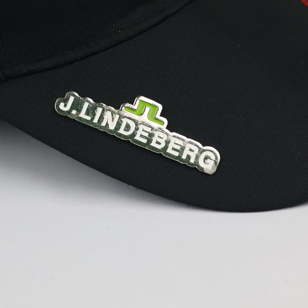 J.Lindeberg Embroidered Logo Golf Hat - Black Cap with Red Thrifted Cap