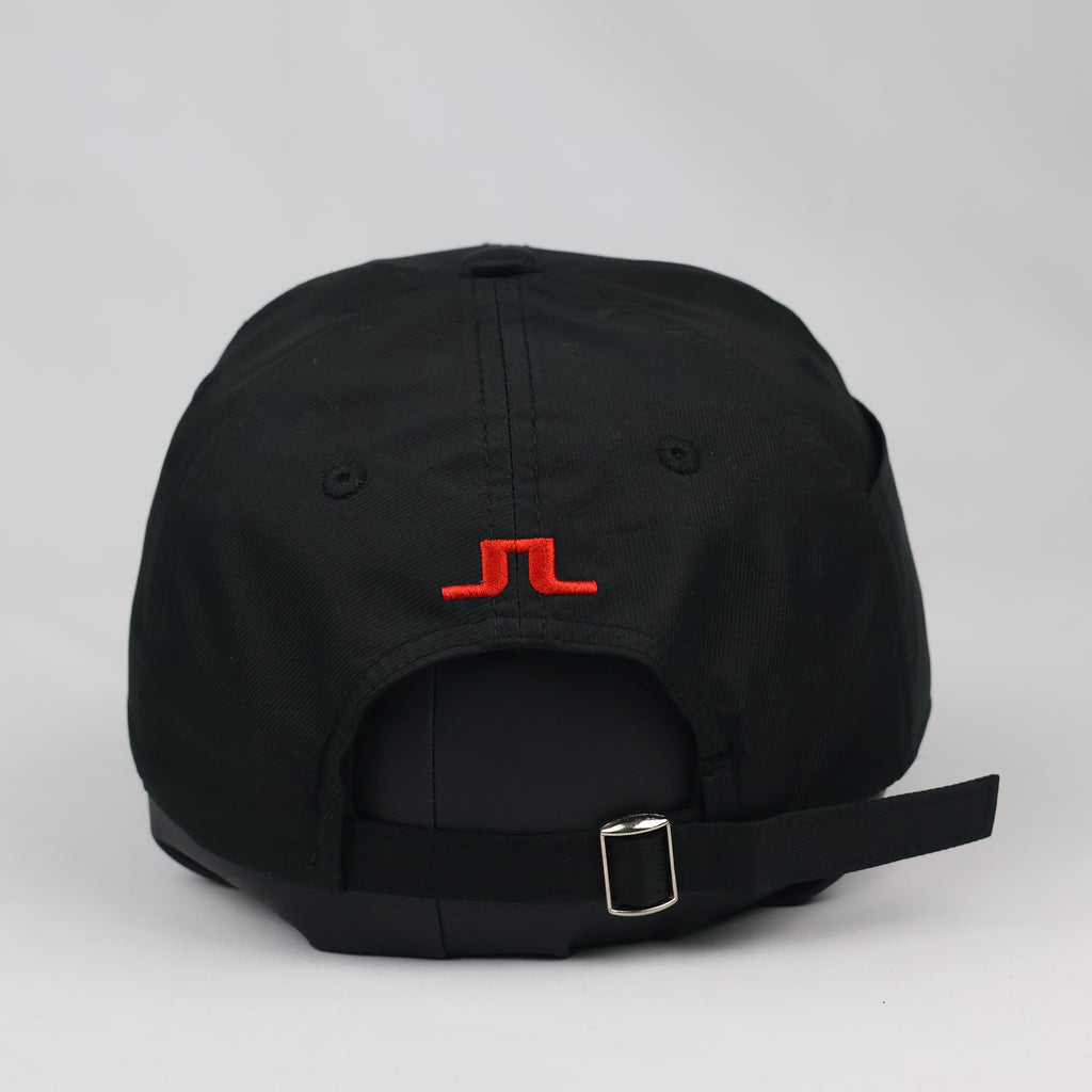 J.Lindeberg Embroidered Logo Golf Hat - Black Cap with Red Thrifted Cap
