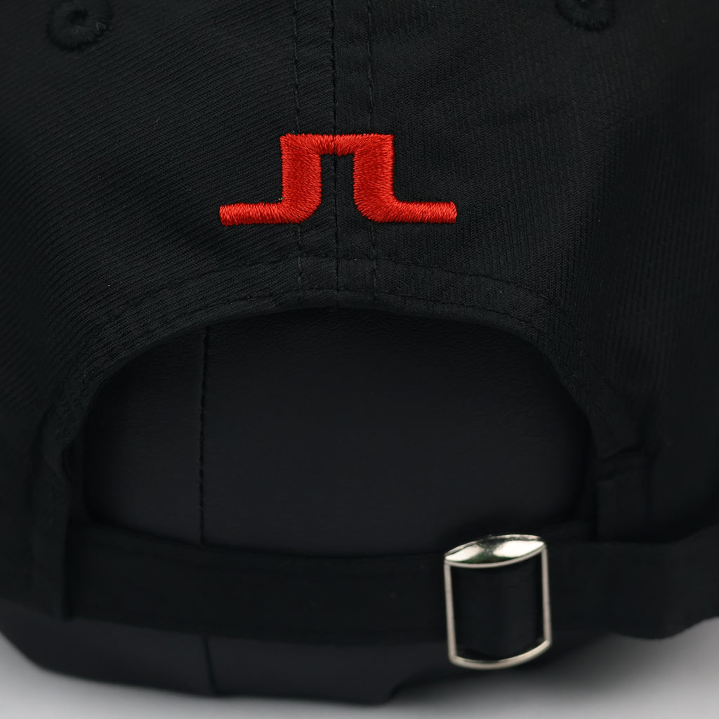 J.Lindeberg Embroidered Logo Golf Hat - Black Cap with Red Thrifted Cap