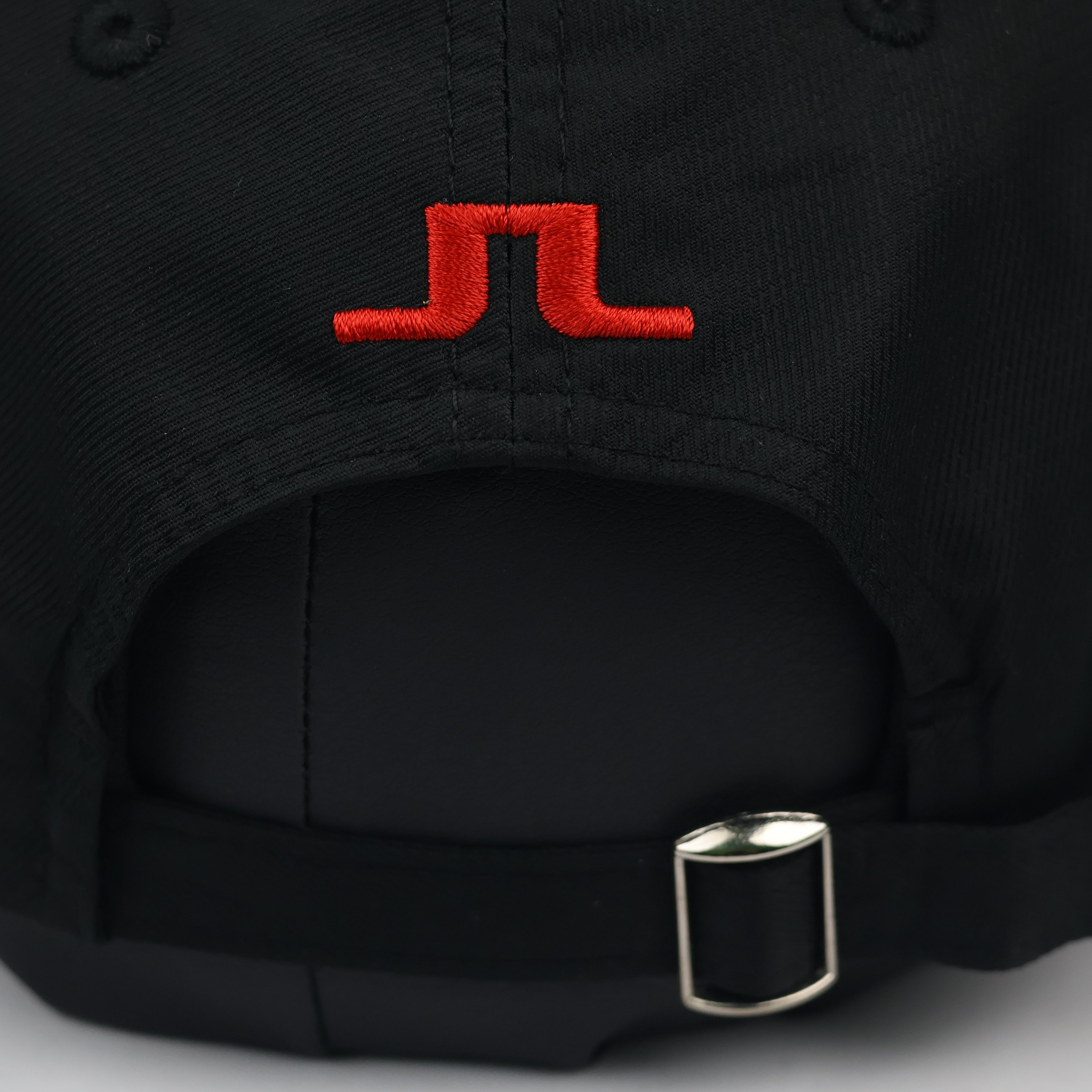 J.Lindeberg Embroidered Logo Golf Hat - Black Cap with Red Thrifted Cap
